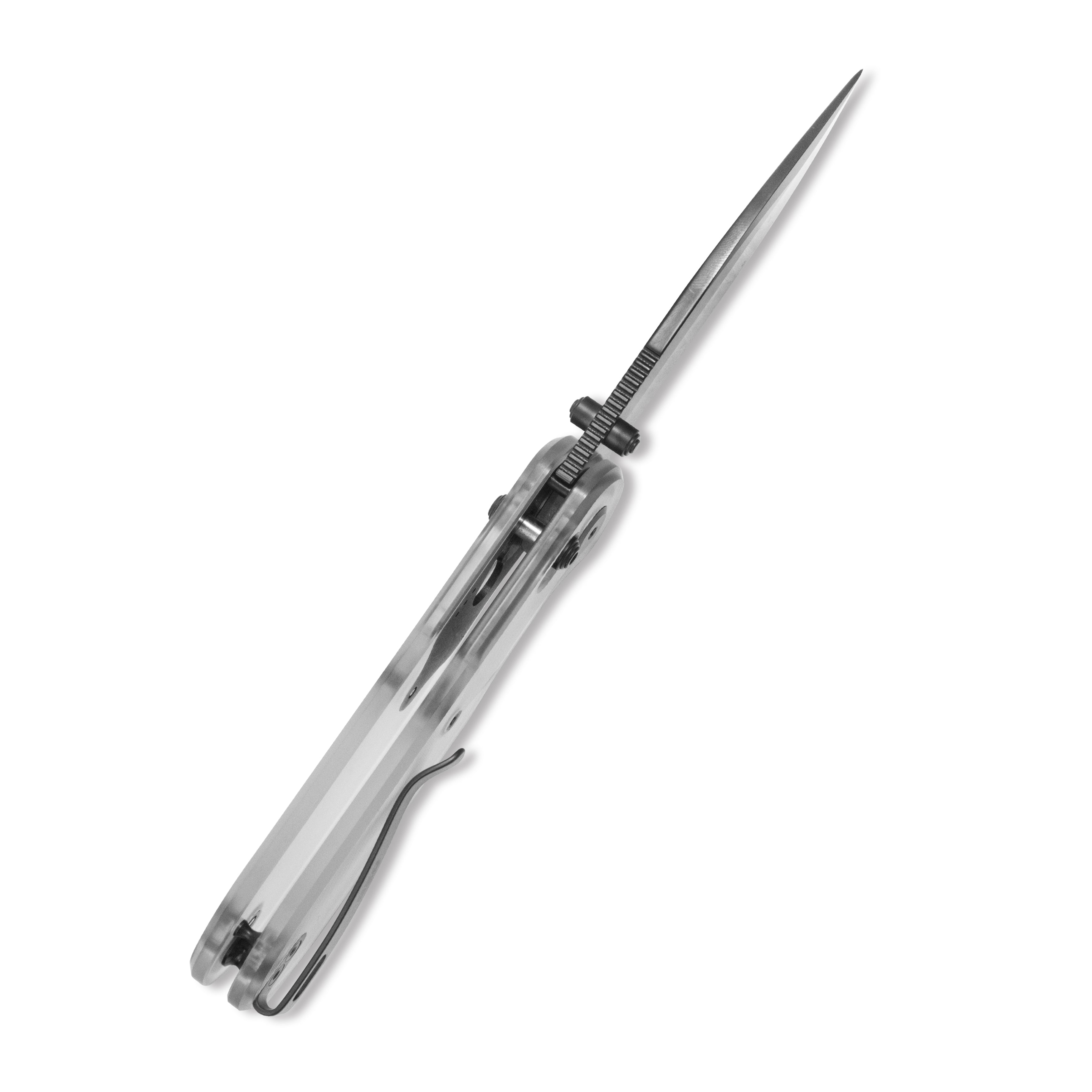 Blade HQ Exclusives SKU : GEO Knife Ethereal Cutter Axis lock Folding Knife Clean Acrylic Handle 3.0" Black DLC CPM S90V Blade GEO2402P