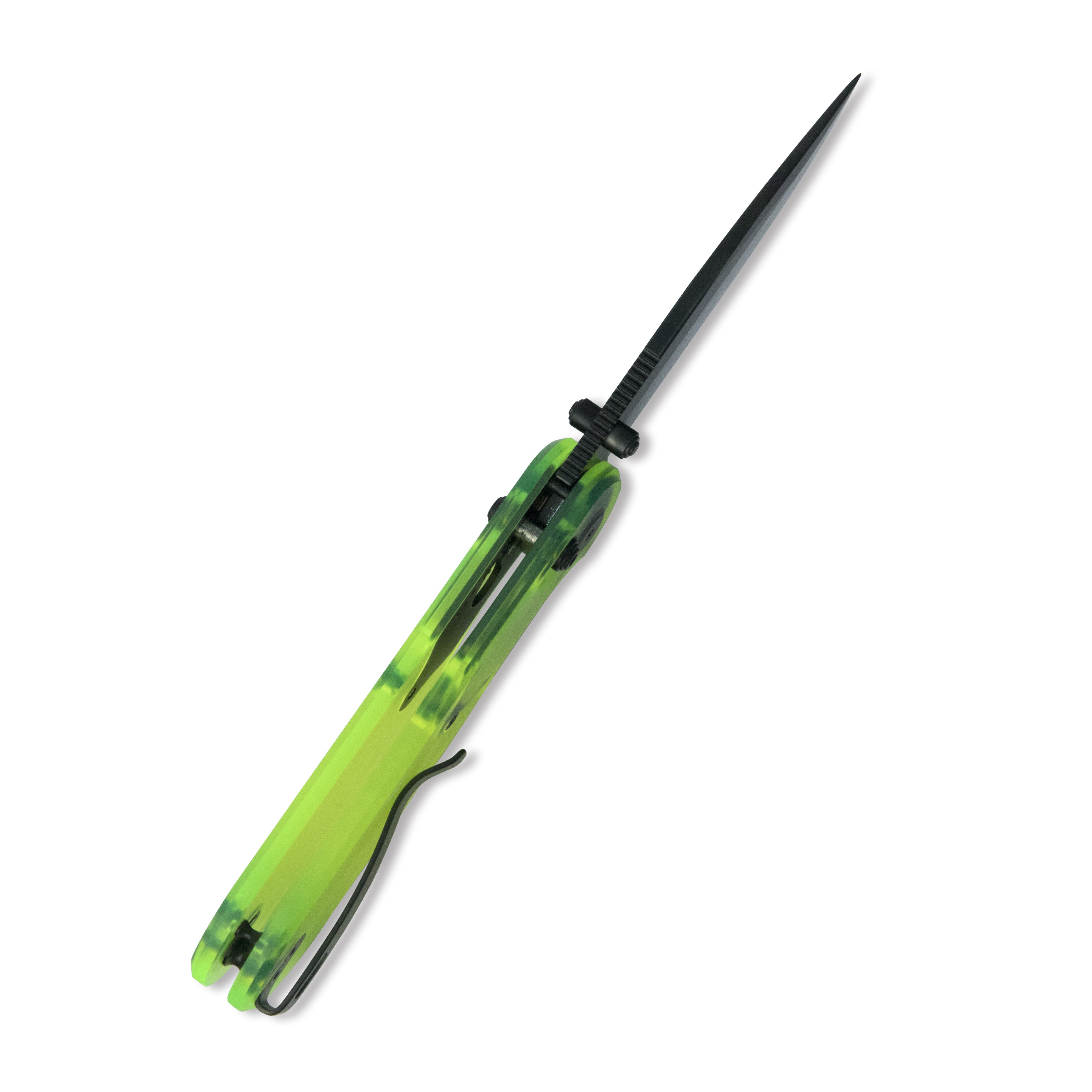 Blade HQ Exclusives SKU : GEO Knife Ethereal Cutter Crossbar lock Folding Knife Green Acrylic Handle 3.0" Black DLC CPM S90V Blade GEO2402Q