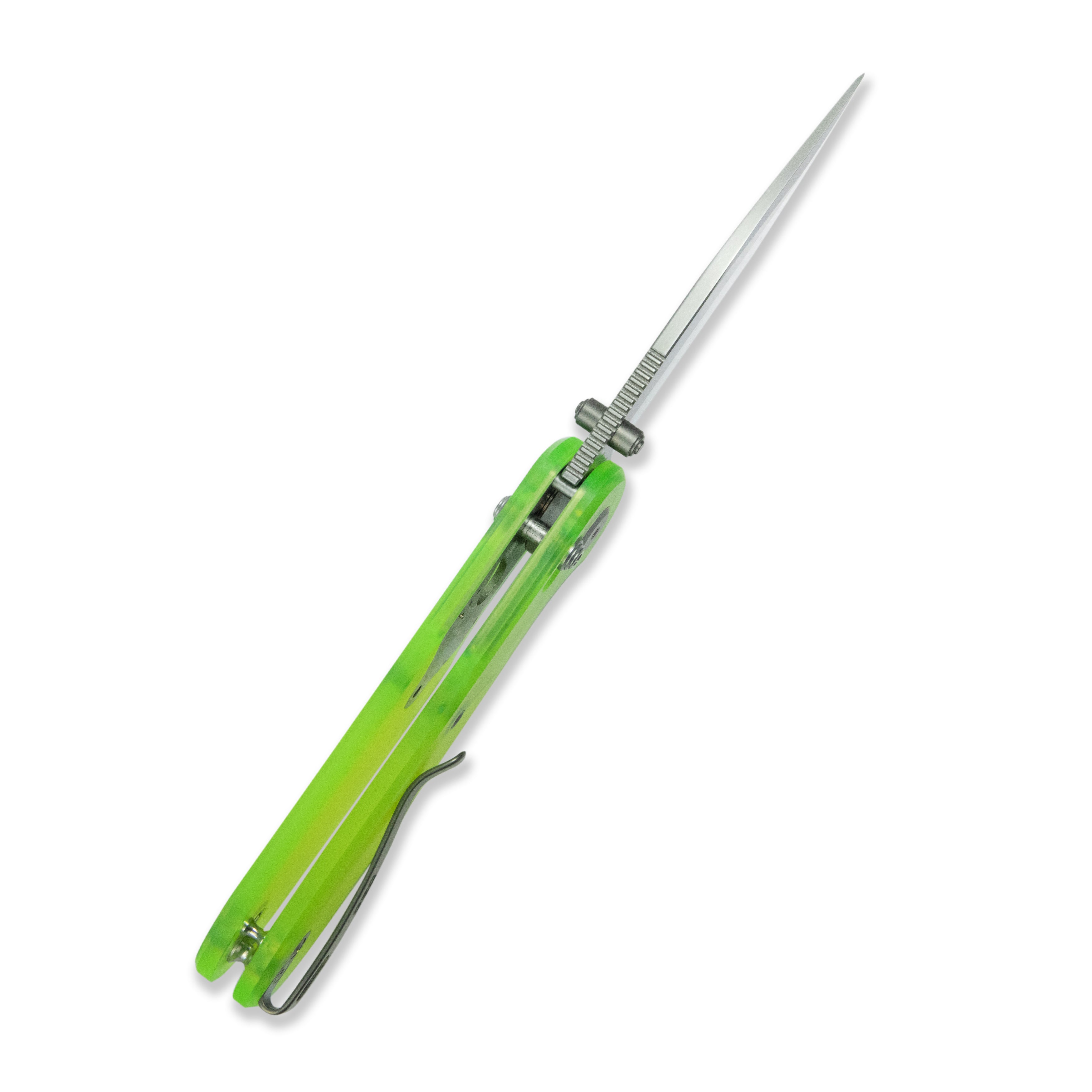 Blade HQ Exclusives SKU : GEO Knife Ethereal Cutter Crossbar lock Folding Knife Green Acrylic Handle 3.0" Stonewash CPM S90V Blade GEO2402O