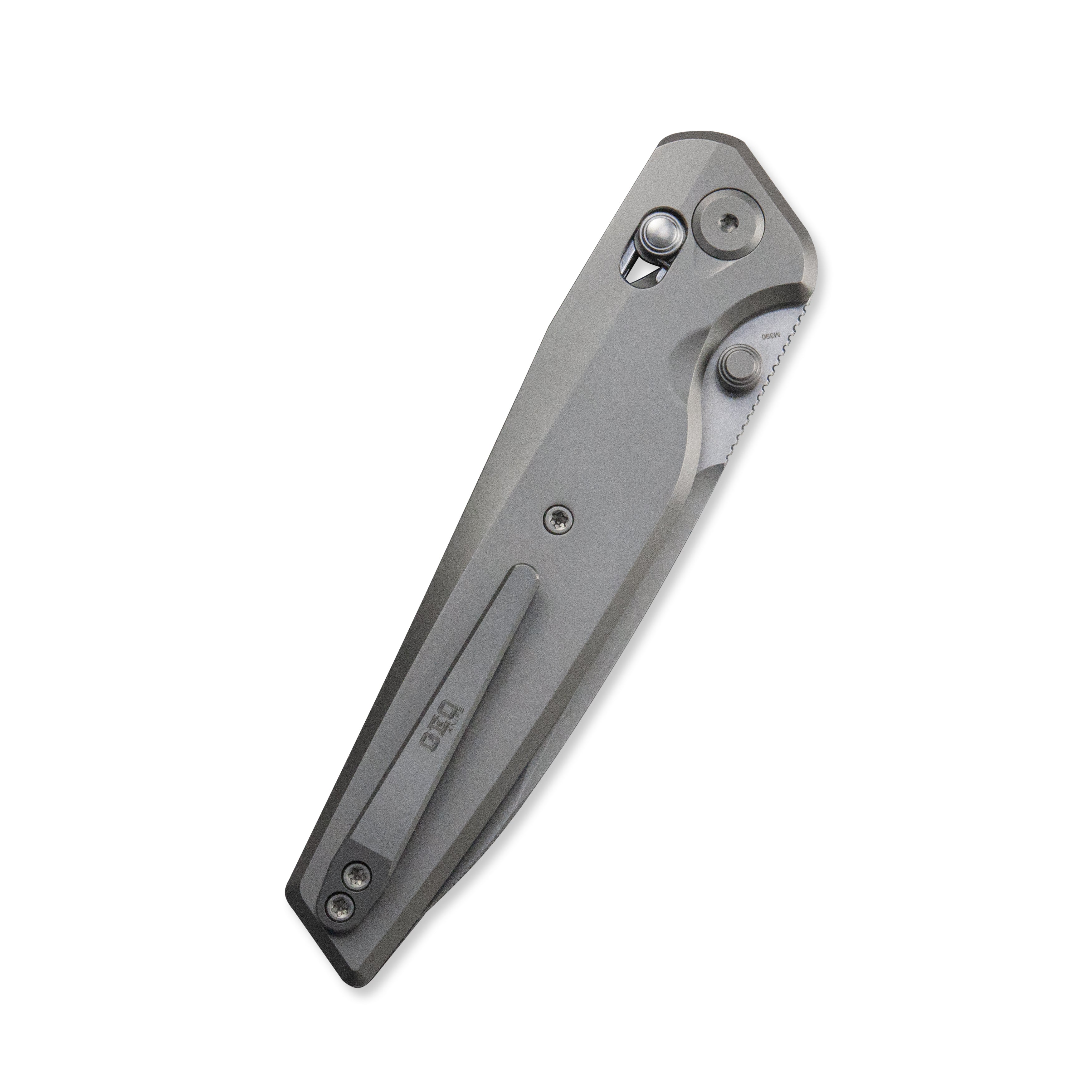 GEO Knife FANTASM Crossbar lock Folding Knife Gray 6AL4V Titanium Handle 3.9" Stonewash Bohler M390 Blade GEO2505A