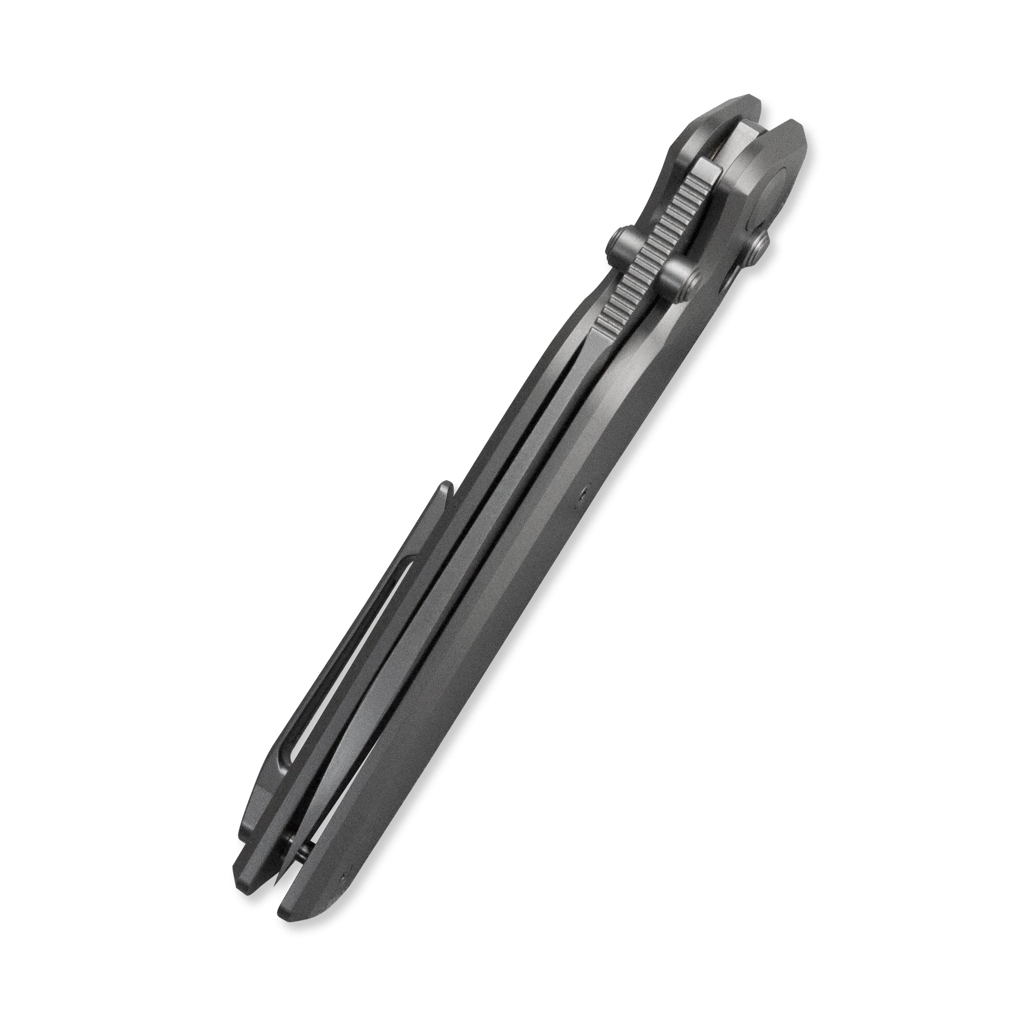 GEO Knife FANTASM Crossbar lock Folding Knife Gray 6AL4V Titanium Handle 3.9" Stonewash Bohler M390 Blade GEO2505A