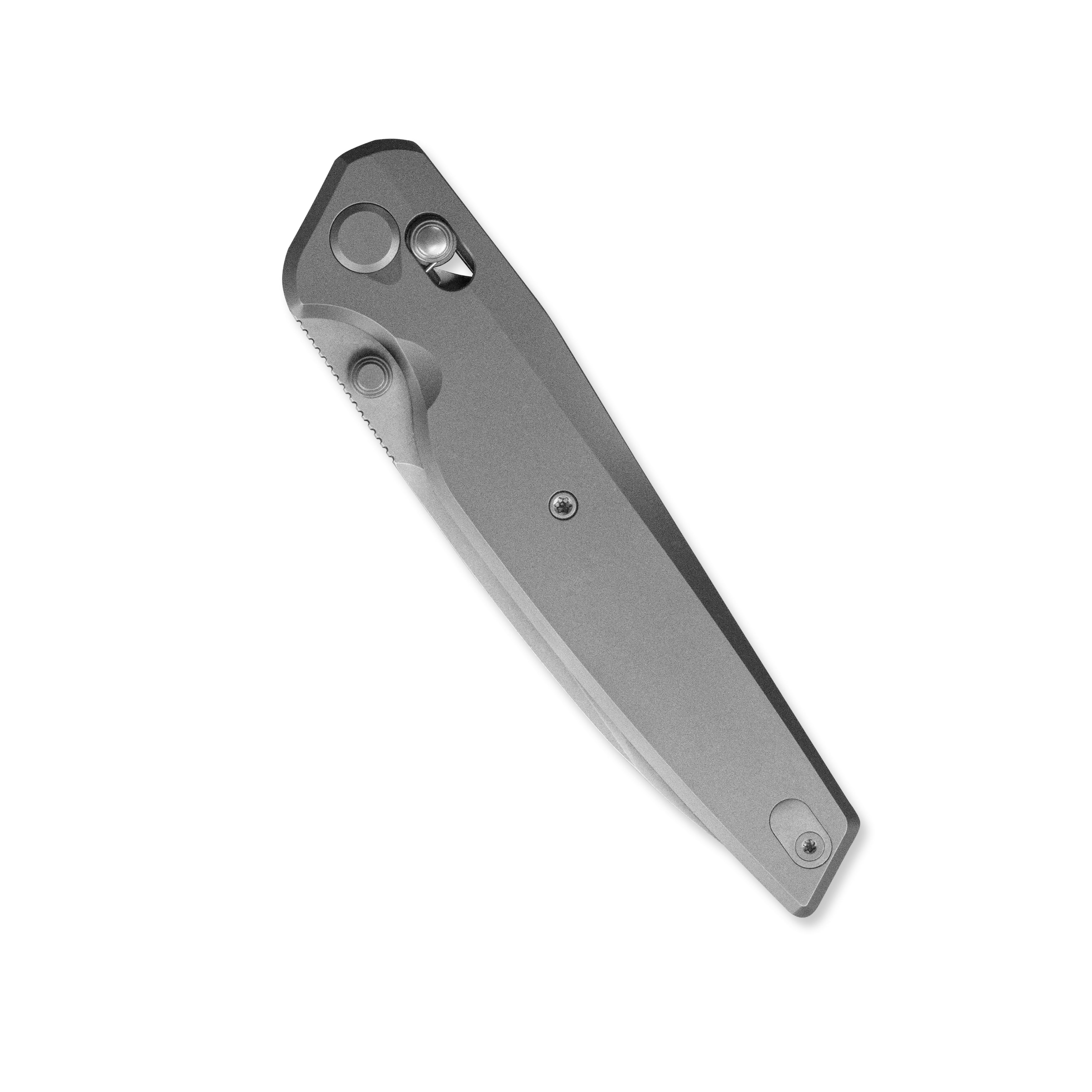 GEO Knife FANTASM Crossbar lock Folding Knife Gray 6AL4V Titanium Handle 3.9" Stonewash Bohler M390 Blade GEO2505A
