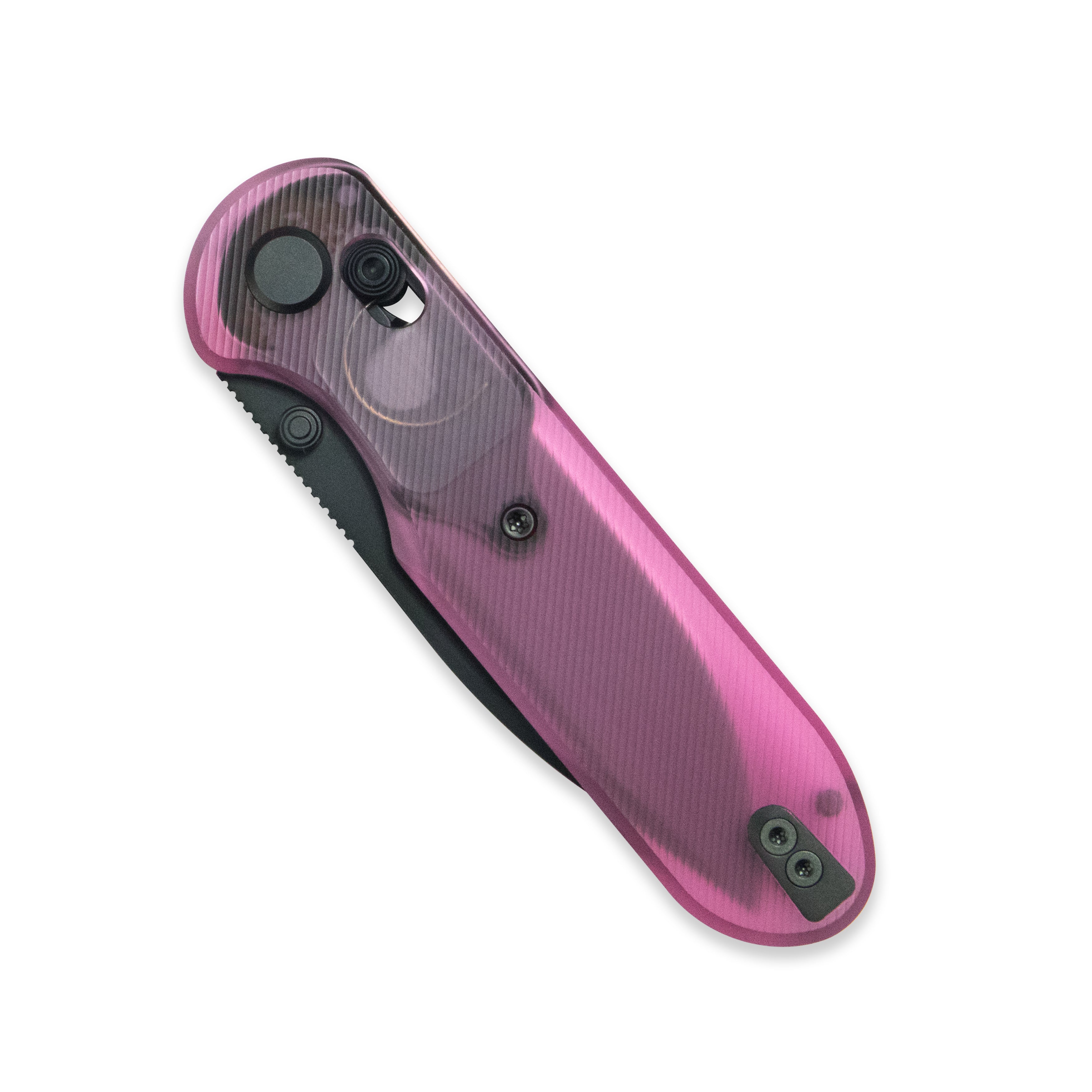Blade HQ Exclusives SKU : GEO Knife Ethereal Cutter Crossbar lock Folding Knife Pink Acrylic Handle 3.0" Black DLC CPM S90V Blade GE02402-1B