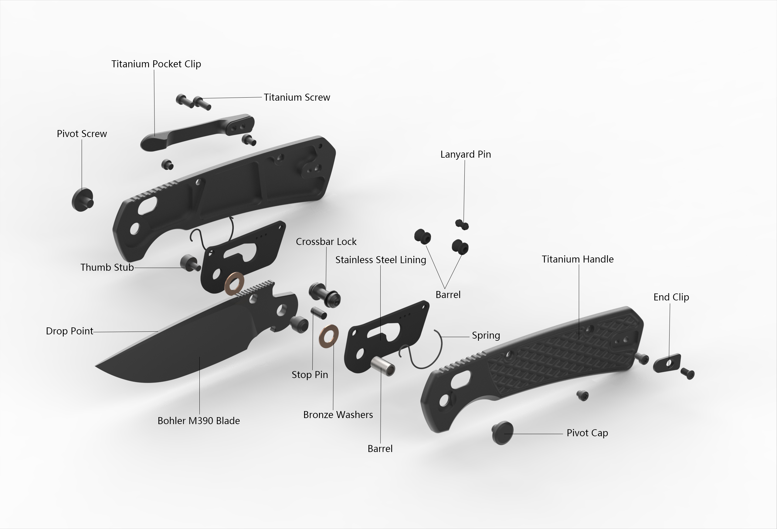 GEO Knife Blaze Crossbar lock Folding Knife Black DLC 6AL4V Titanium Handle 3.3" Black DLC Bohler M390 Blade GEO2502B