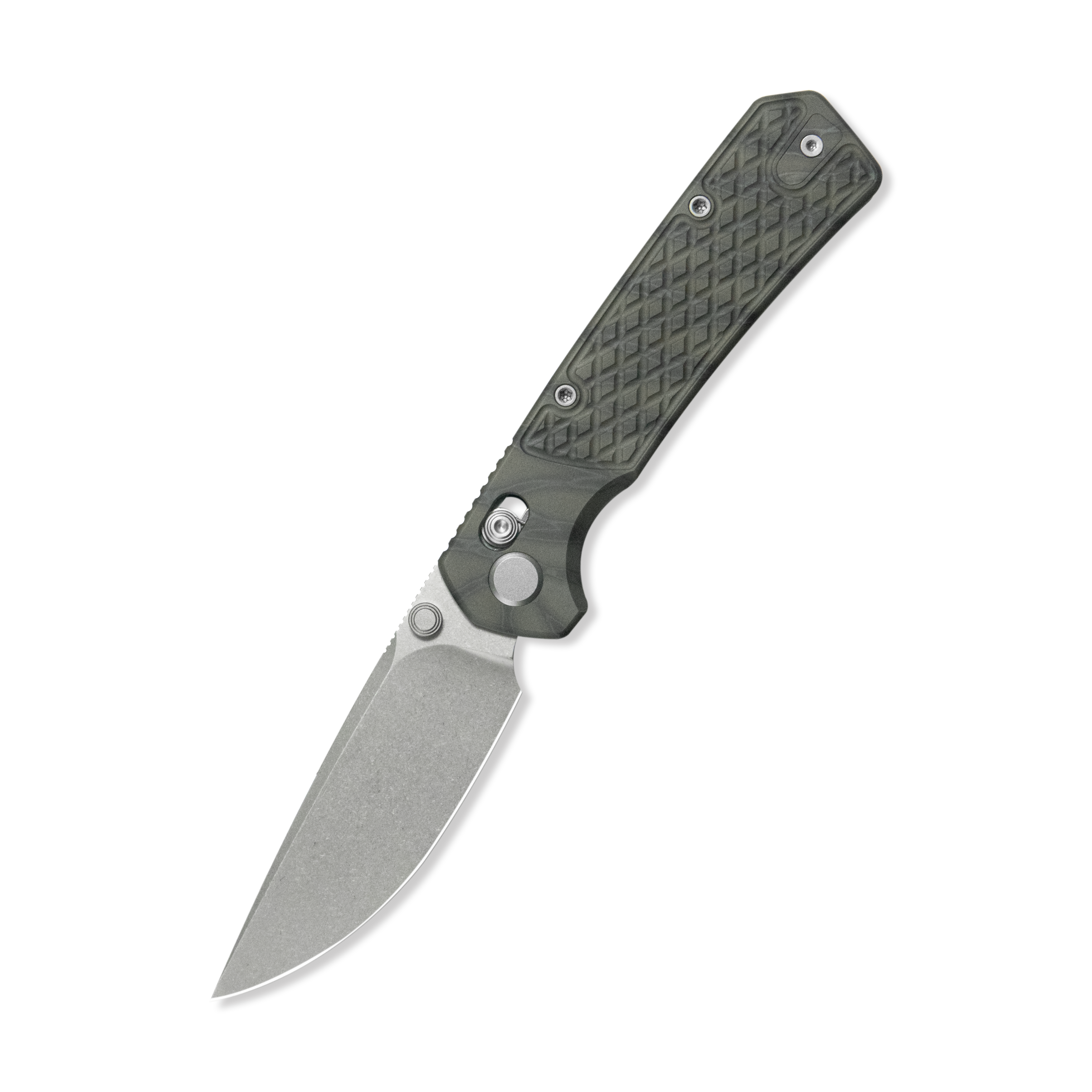 GEO Knife Blaze Crossbar lock Folding Knife Tiger Stripe Pattern Flamed 6AL4V Titanium Handle 3.4" Stonewash Bohler M390 Blade GEO2502C