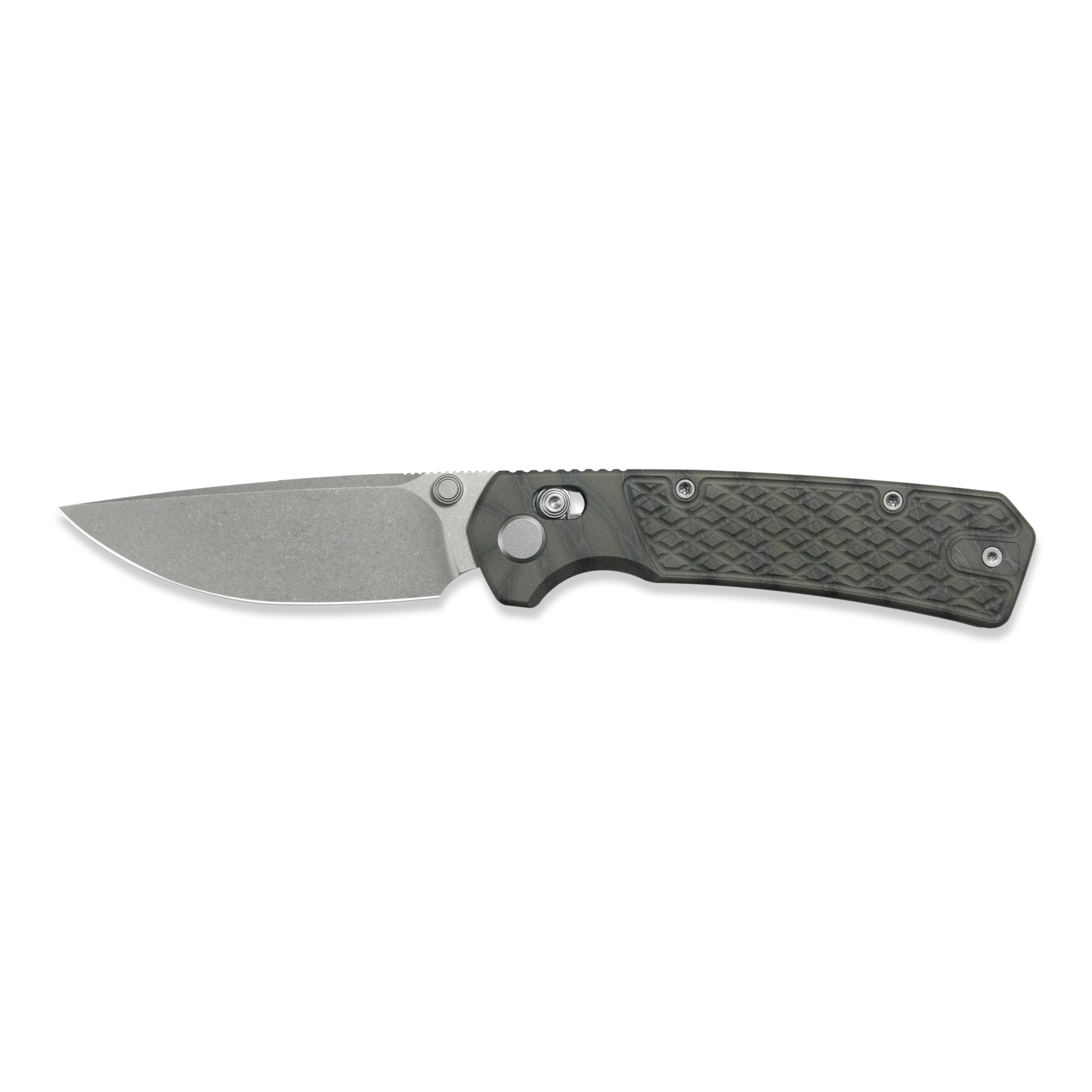 GEO Knife Blaze Crossbar lock Folding Knife Tiger Stripe Pattern Flamed 6AL4V Titanium Handle 3.4" Stonewash Bohler M390 Blade GEO2502C