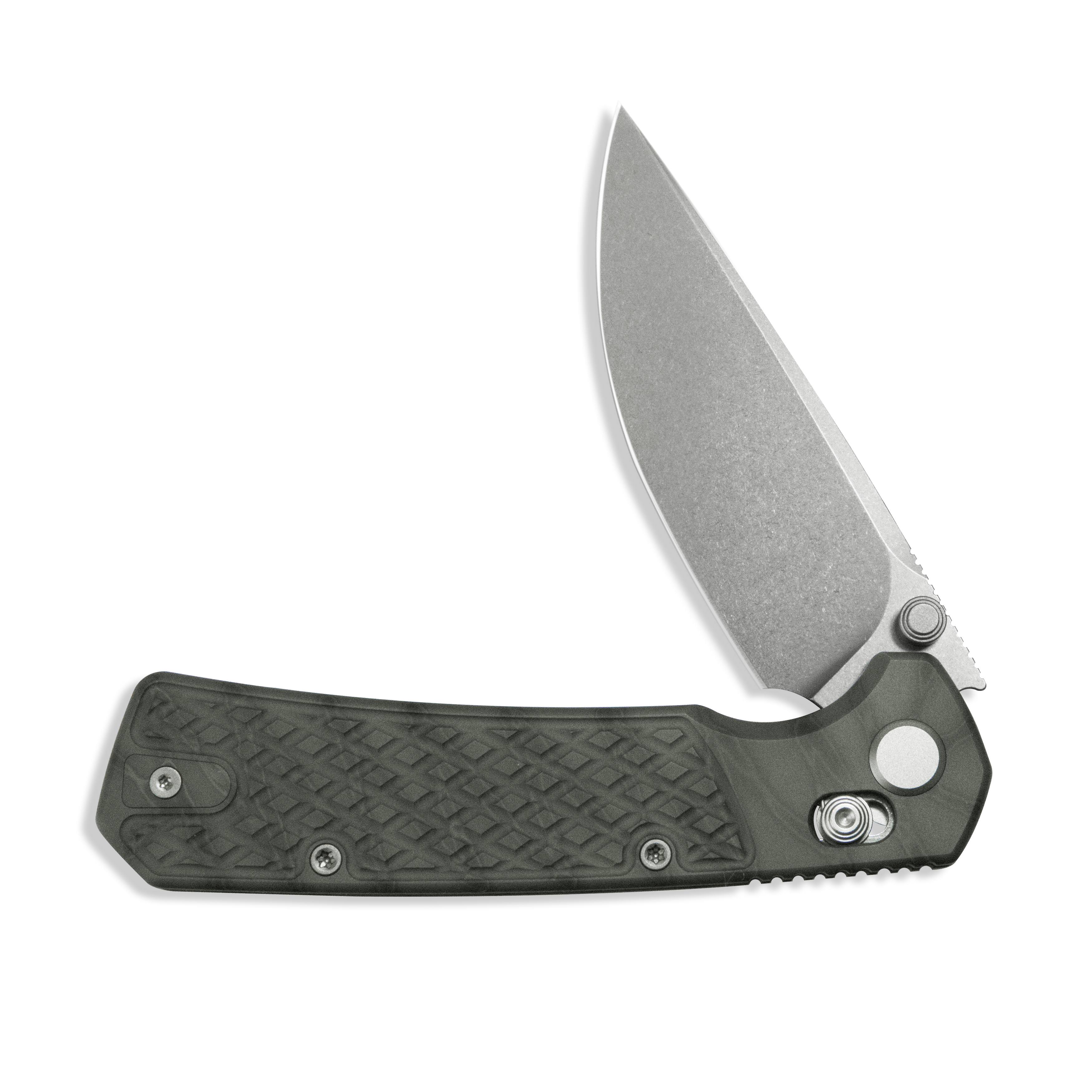 GEO Knife Blaze Crossbar lock Folding Knife Tiger Stripe Pattern Flamed 6AL4V Titanium Handle 3.4" Stonewash Bohler M390 Blade GEO2502C