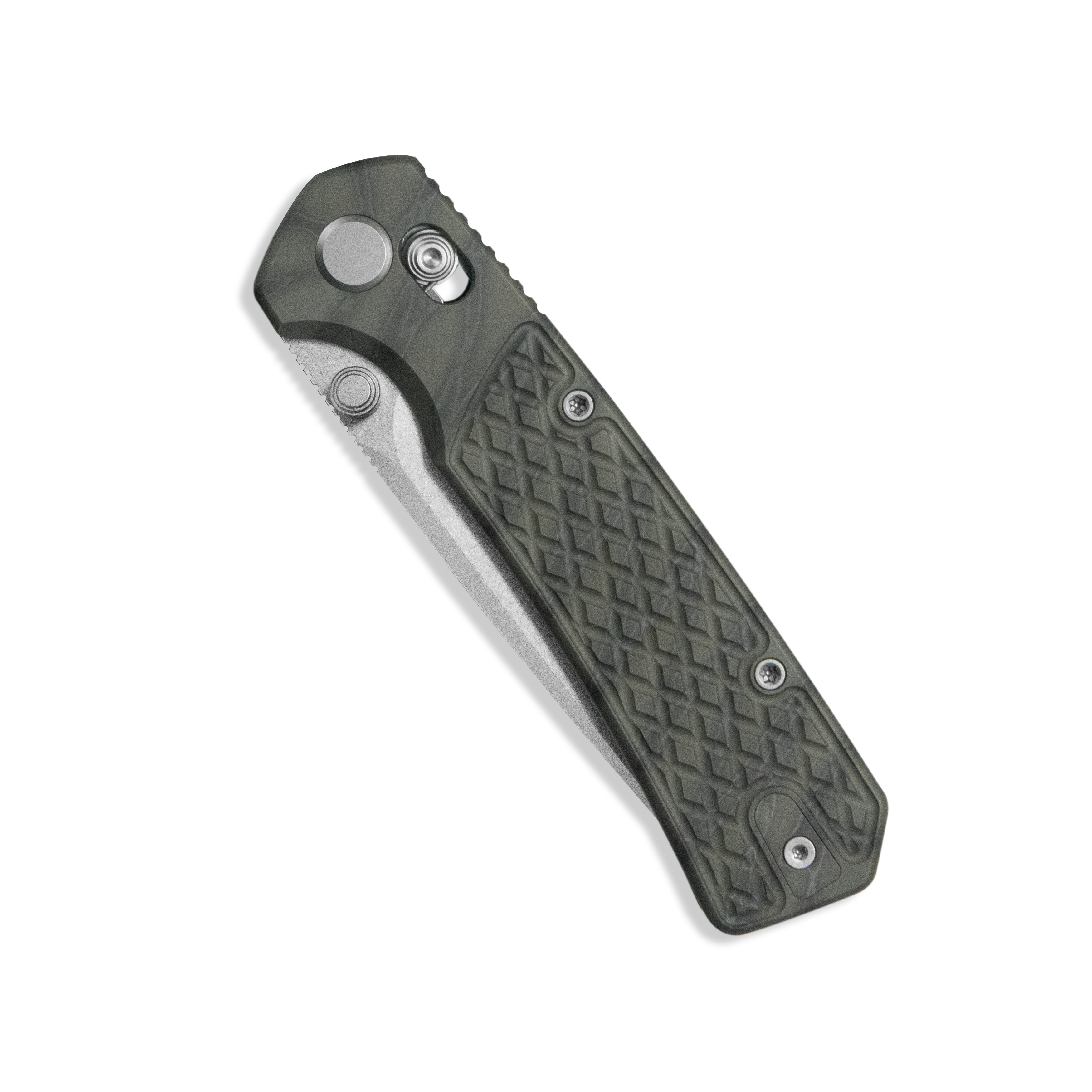 GEO Knife Blaze Crossbar lock Folding Knife Tiger Stripe Pattern Flamed 6AL4V Titanium Handle 3.4" Stonewash Bohler M390 Blade GEO2502C