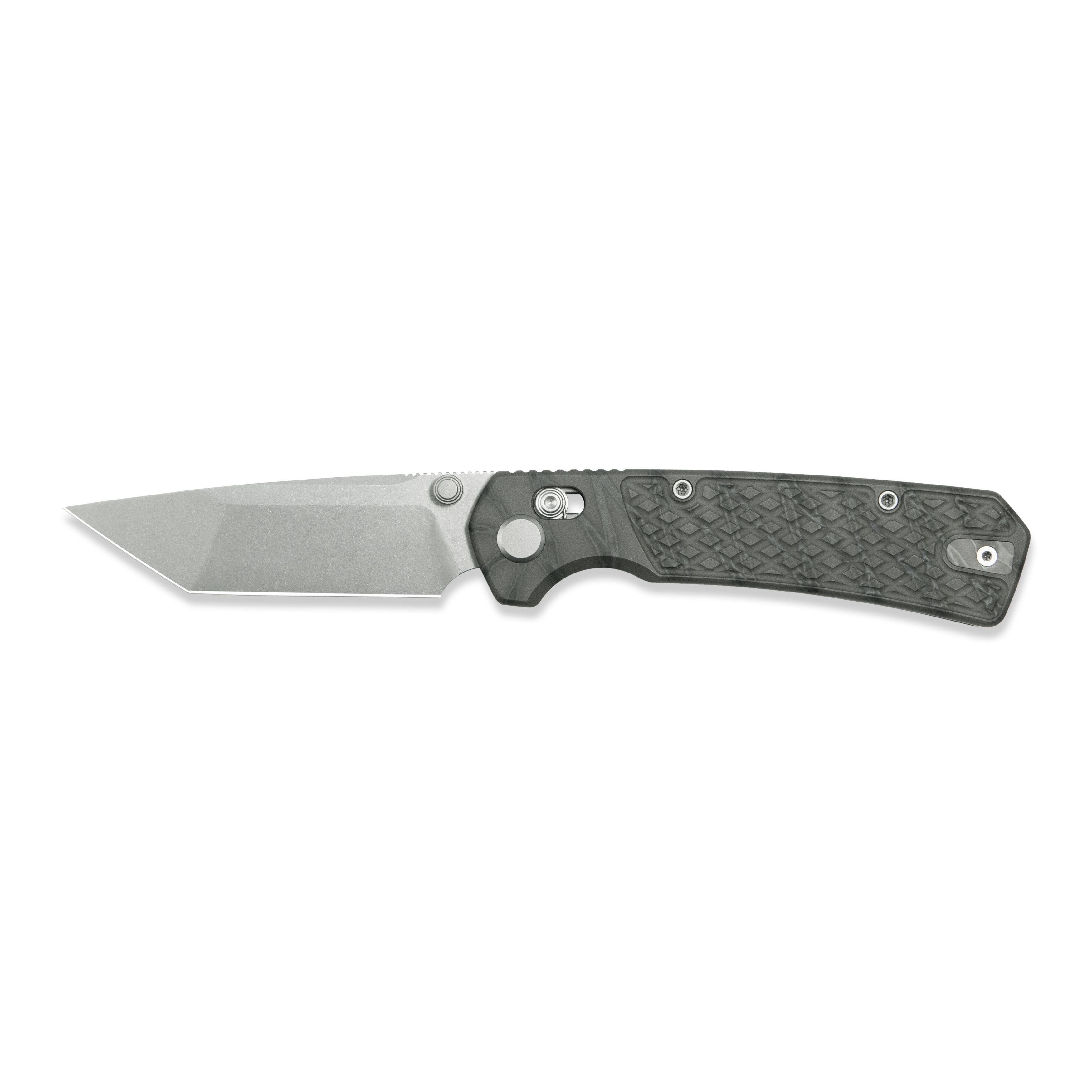 GEO Knife Blaze Crossbar lock Folding Knife Tiger Stripe Pattern Flamed 6AL4V Titanium Handle 3.3" Stonewash Bohler M390 Blade GEO2503C