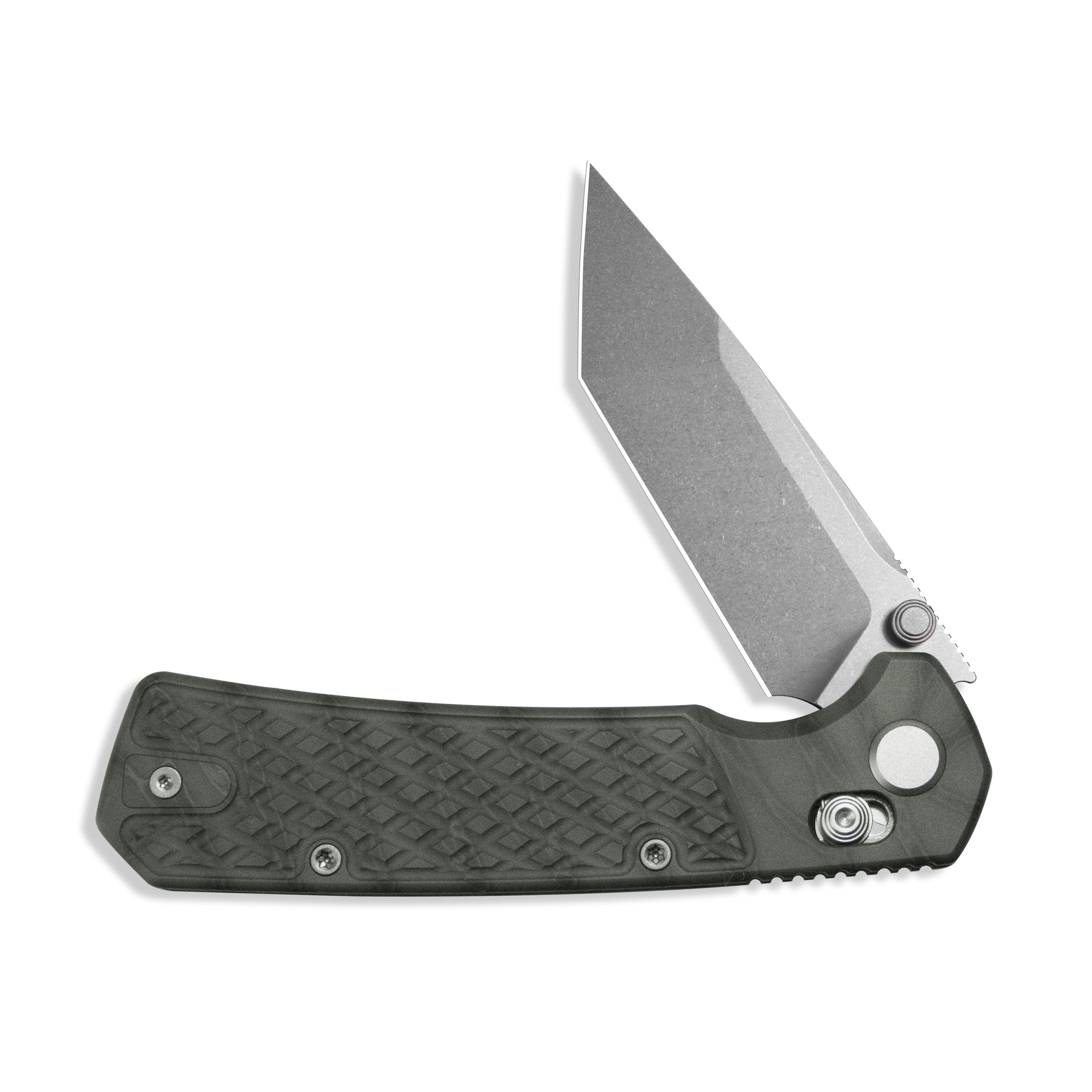 GEO Knife Blaze Crossbar lock Folding Knife Tiger Stripe Pattern Flamed 6AL4V Titanium Handle 3.3" Stonewash Bohler M390 Blade GEO2503C