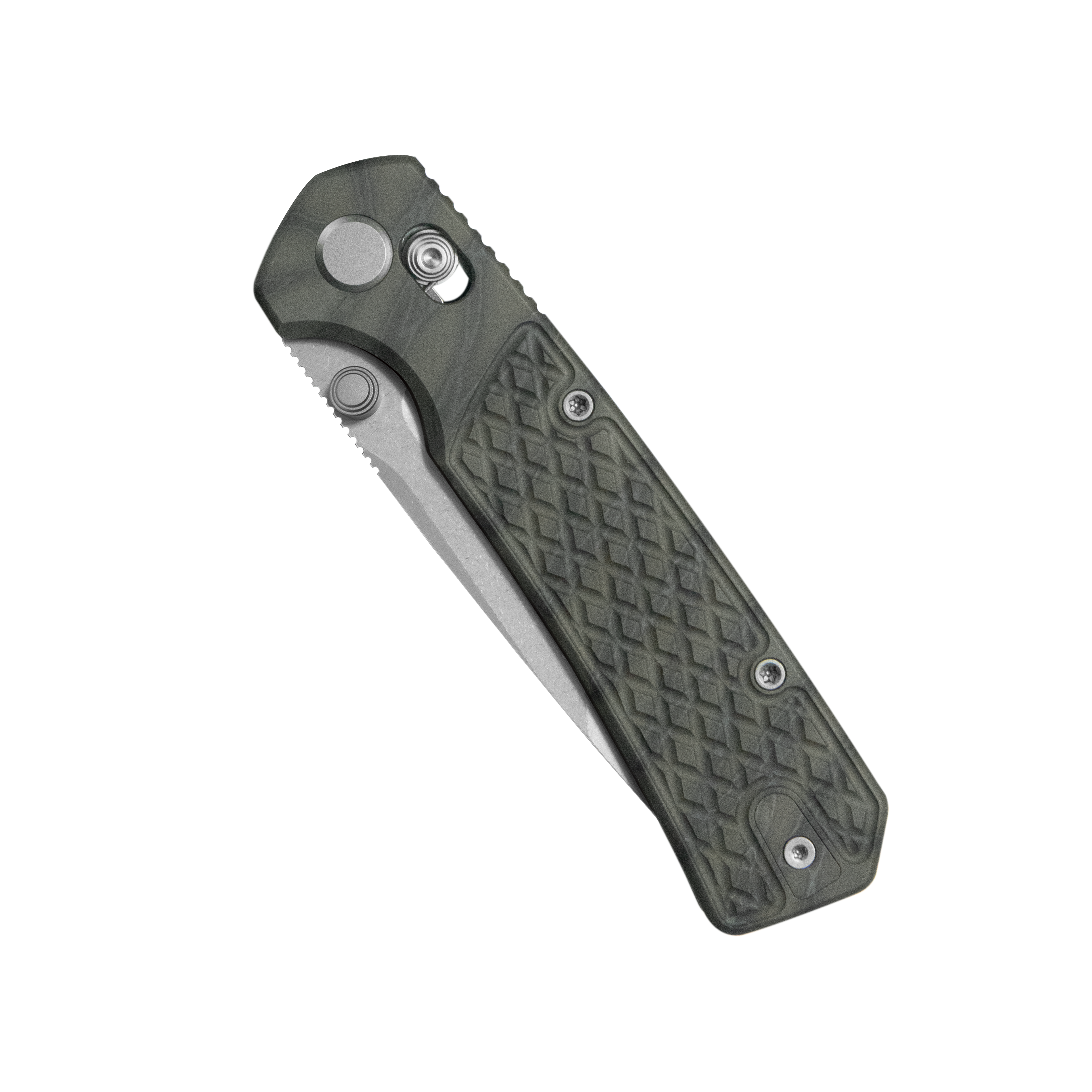 GEO Knife Blaze Crossbar lock Folding Knife Tiger Stripe Pattern Flamed 6AL4V Titanium Handle 3.3" Stonewash Bohler M390 Blade GEO2503C