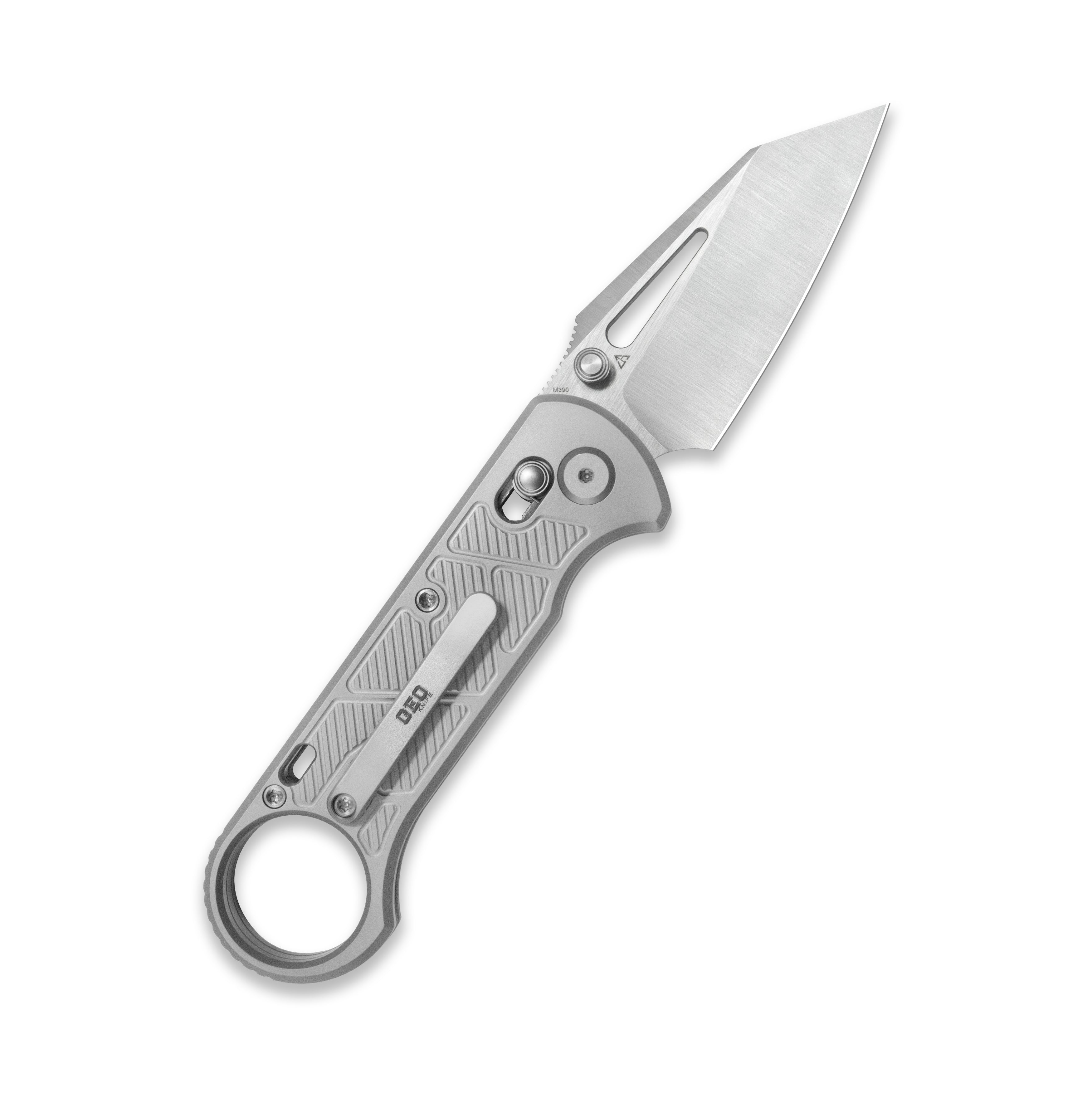 GEO Knife Aska Crossbar lock Folding Knife Gray 6AL4V Titanium Handle 2.8" Hand-Rubbed Satin Stonewash Bohler M390 Blade GEO2511A