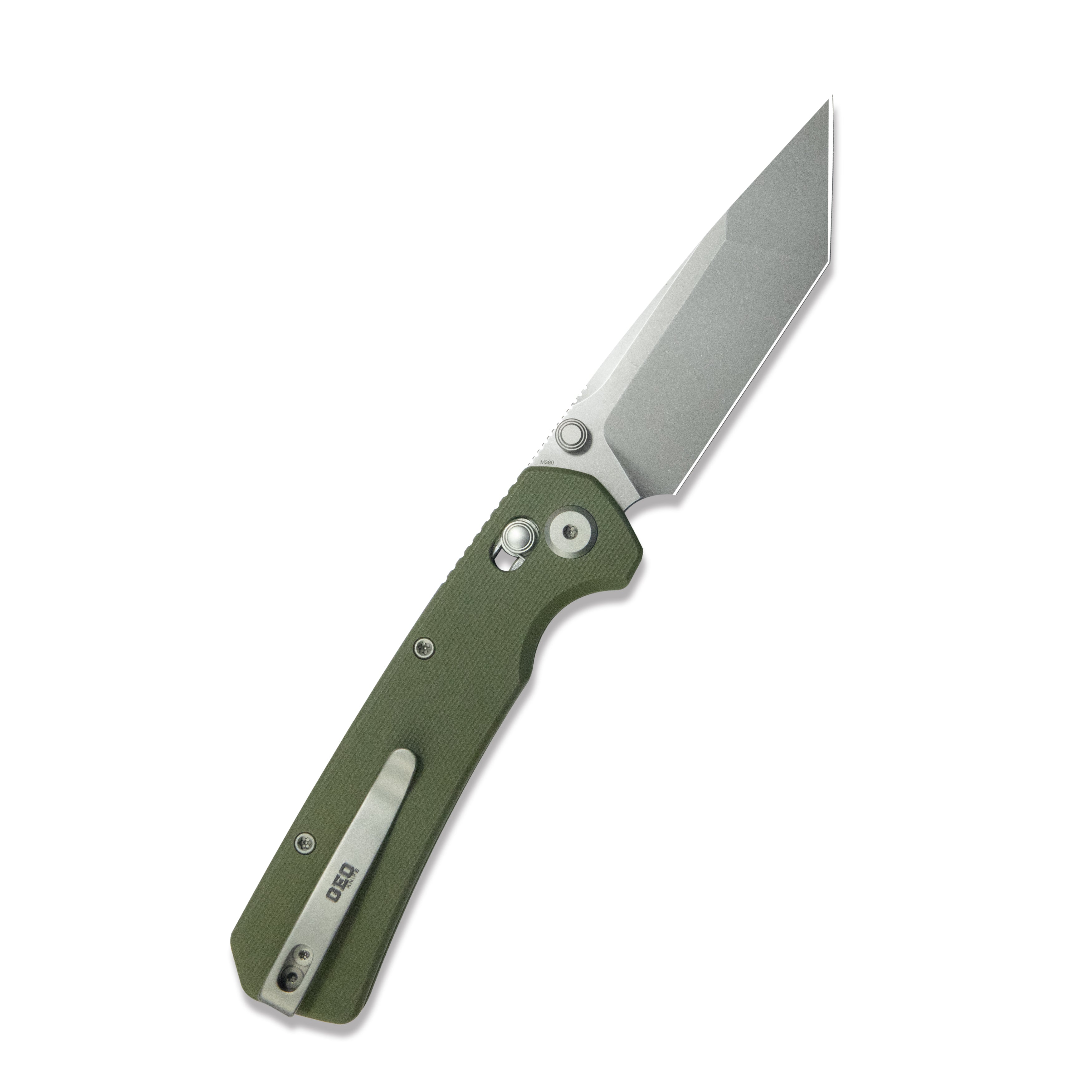( Pre-order ) GEO Knife Blaze Crossbar lock Folding Knife Green G10 Handle 3.3" Stonewash Bohler M390 Blade GEO2503H