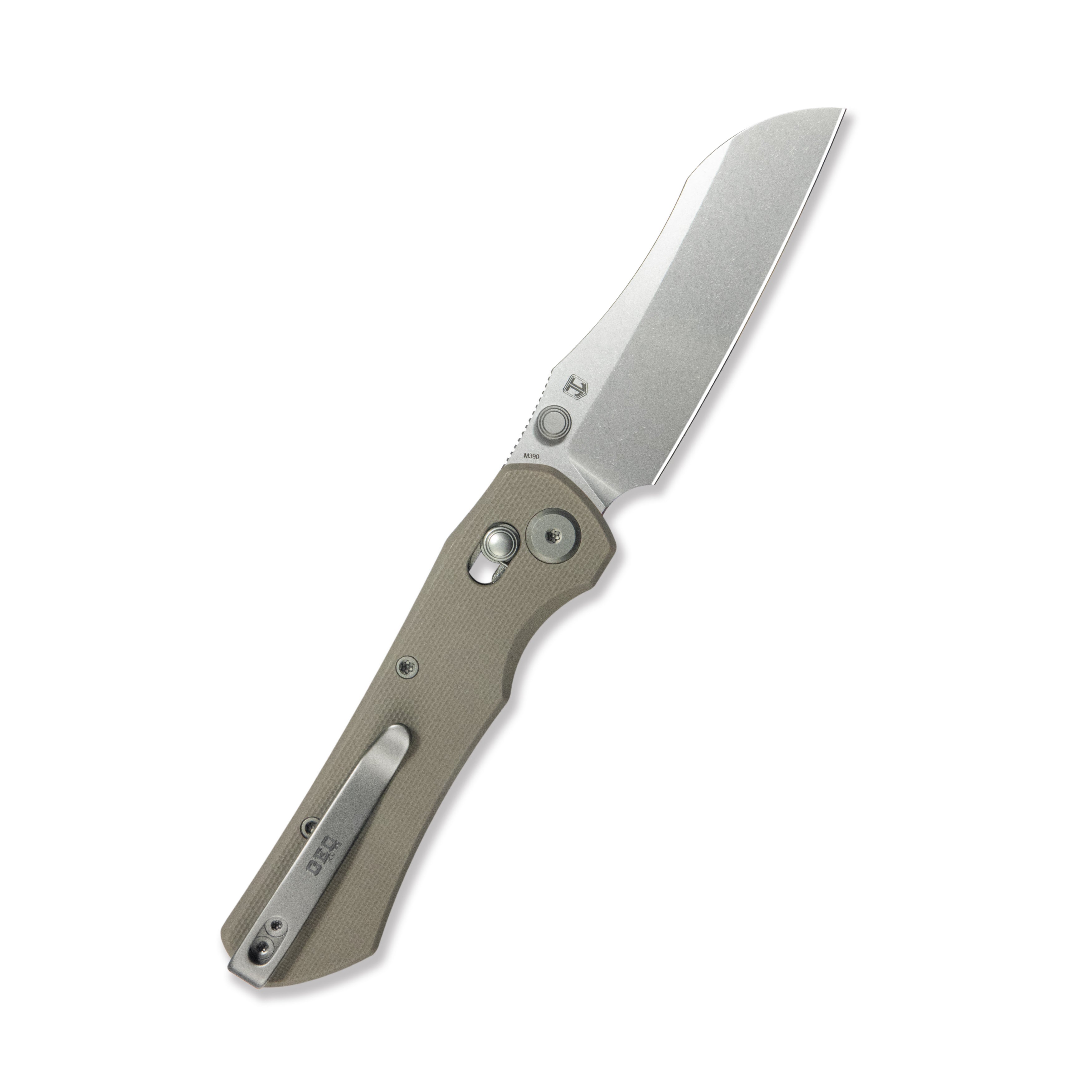 GEO Knife Komodo Crossbar lock Folding Knife Khaki G10 Handle 3.1" Stonewash Bohler M390 Blade GEO2509J