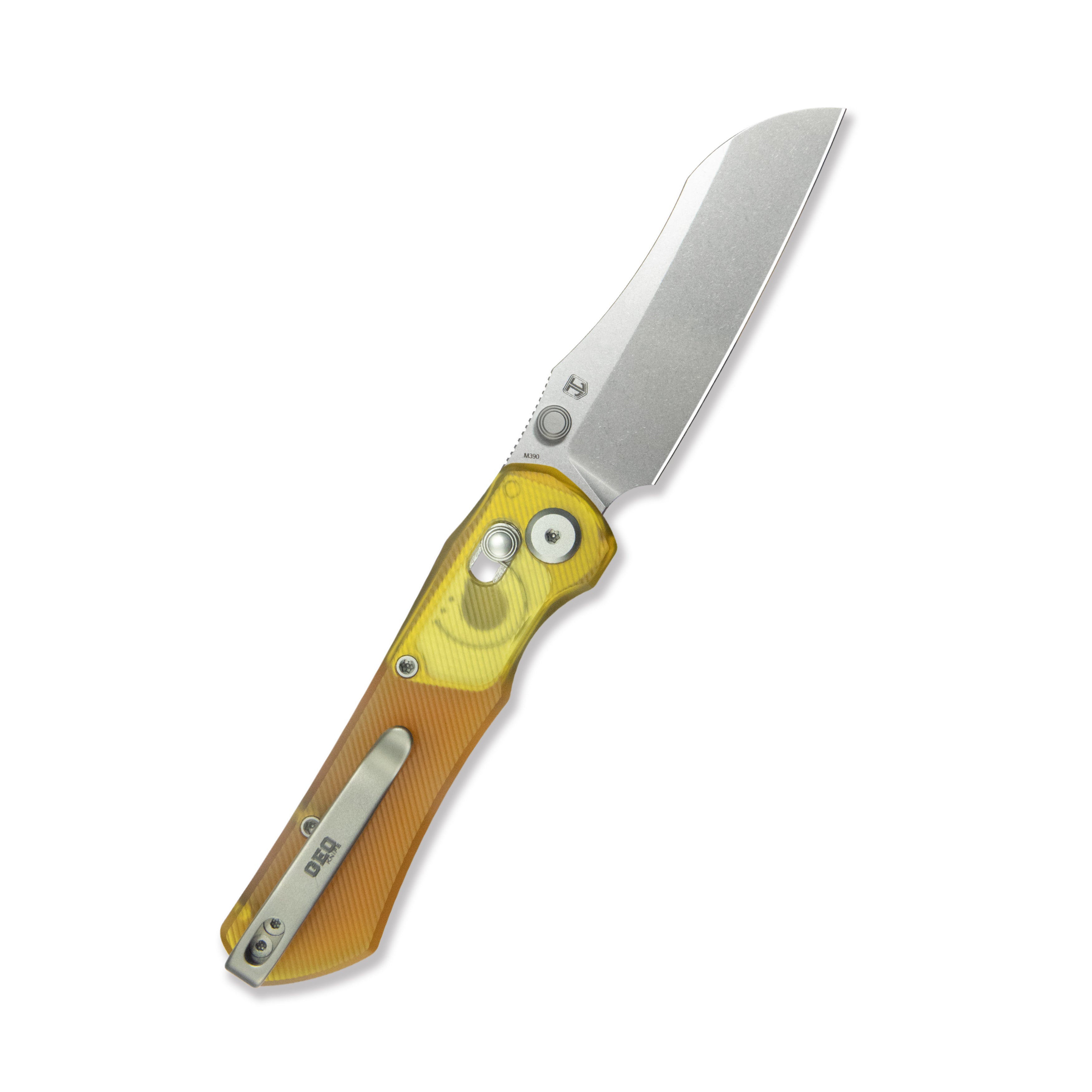 GEO Knife Komodo Crossbar lock Folding Knife Ultem Handle 3.1" Stonewash Bohler M390 Blade GEO2509K