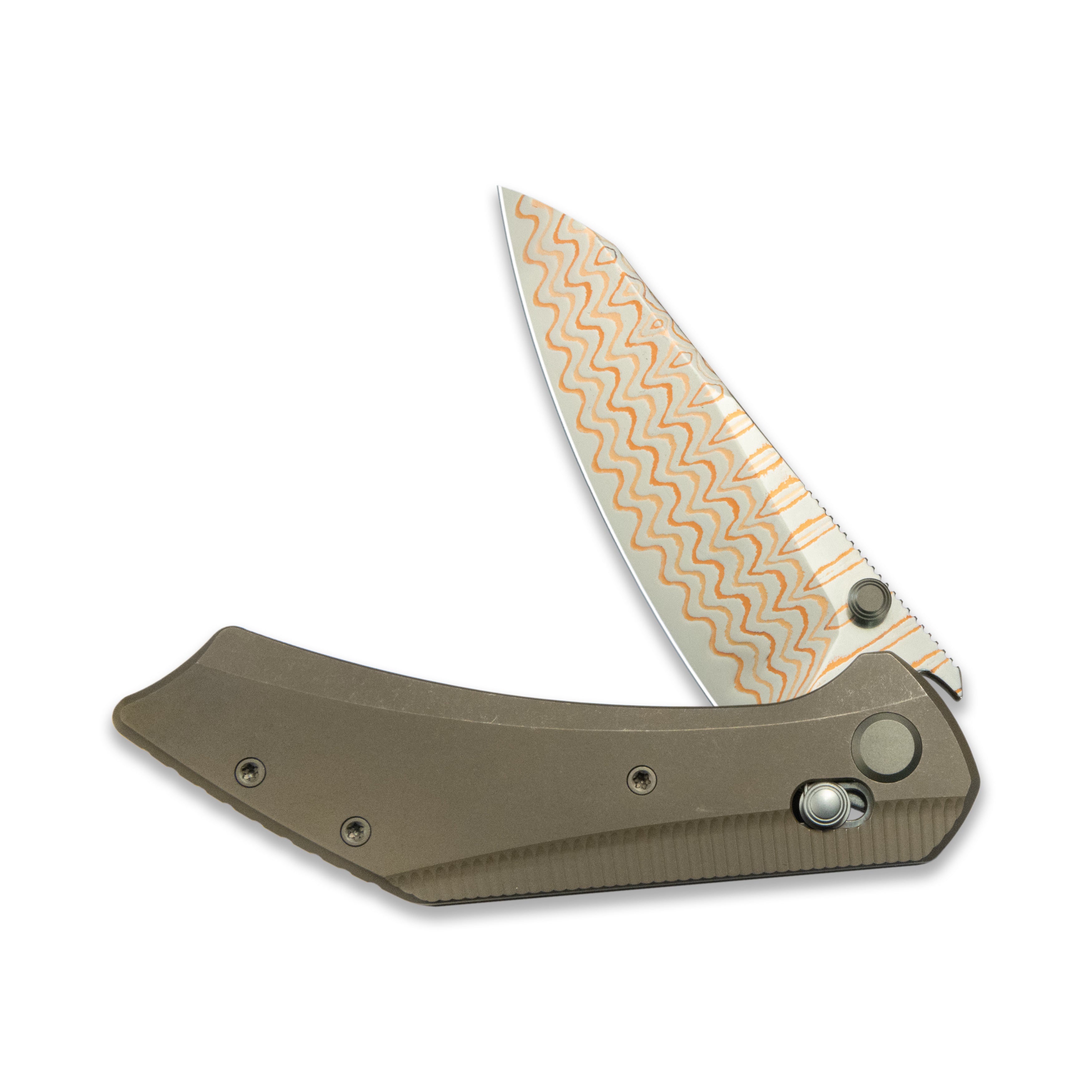 GEO Knife DIVID Axis lock Folding Knife Bronze 6AL4V Titanium Handle 3.1" Damascus Steel & Copper Blade（10Cr15CoMoV) GEO2507D