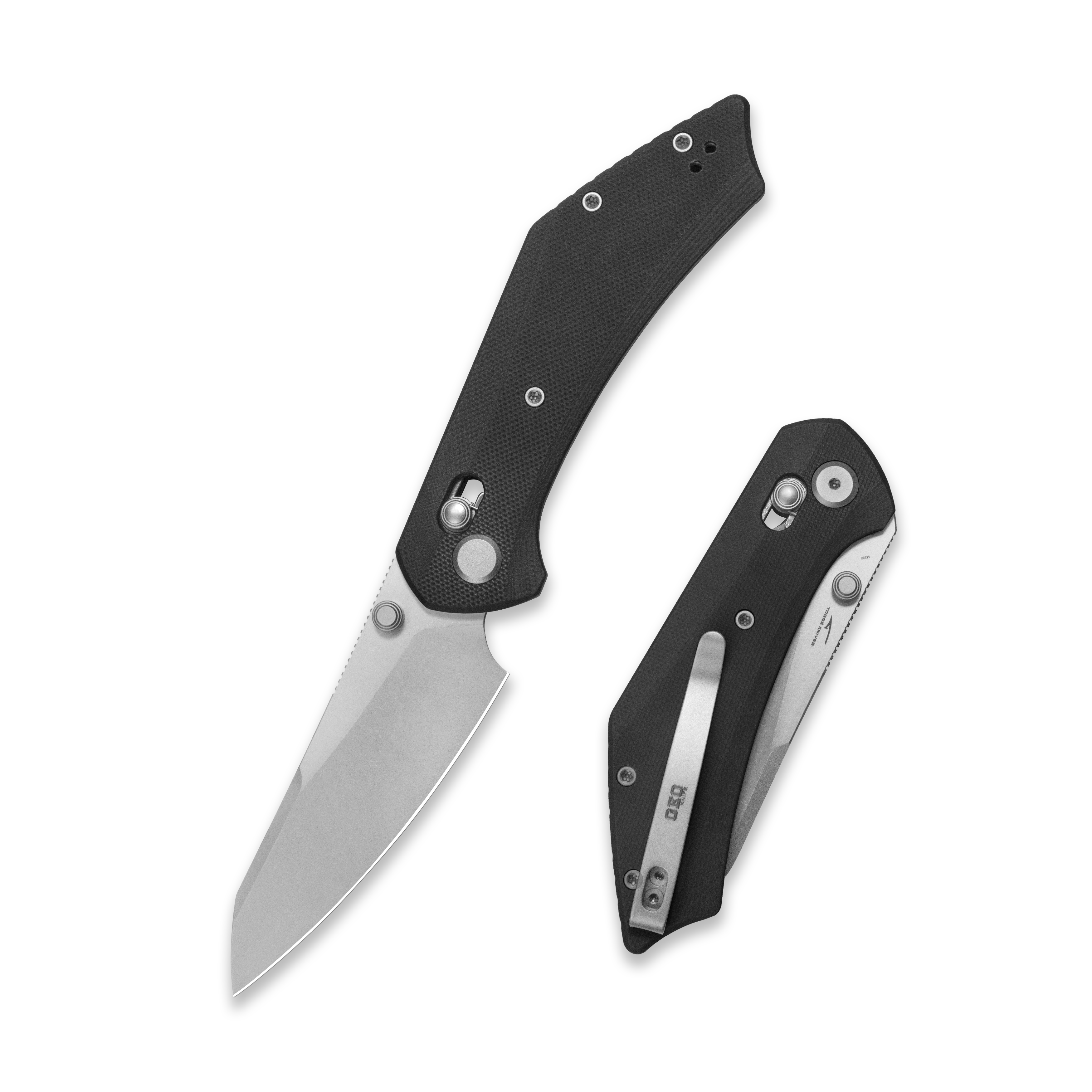 GEO Knife DIVID Crossbar lock Folding Knife Black G10 Handle 3.3" Stonewash Bohler M390 Blade  GEO2507E