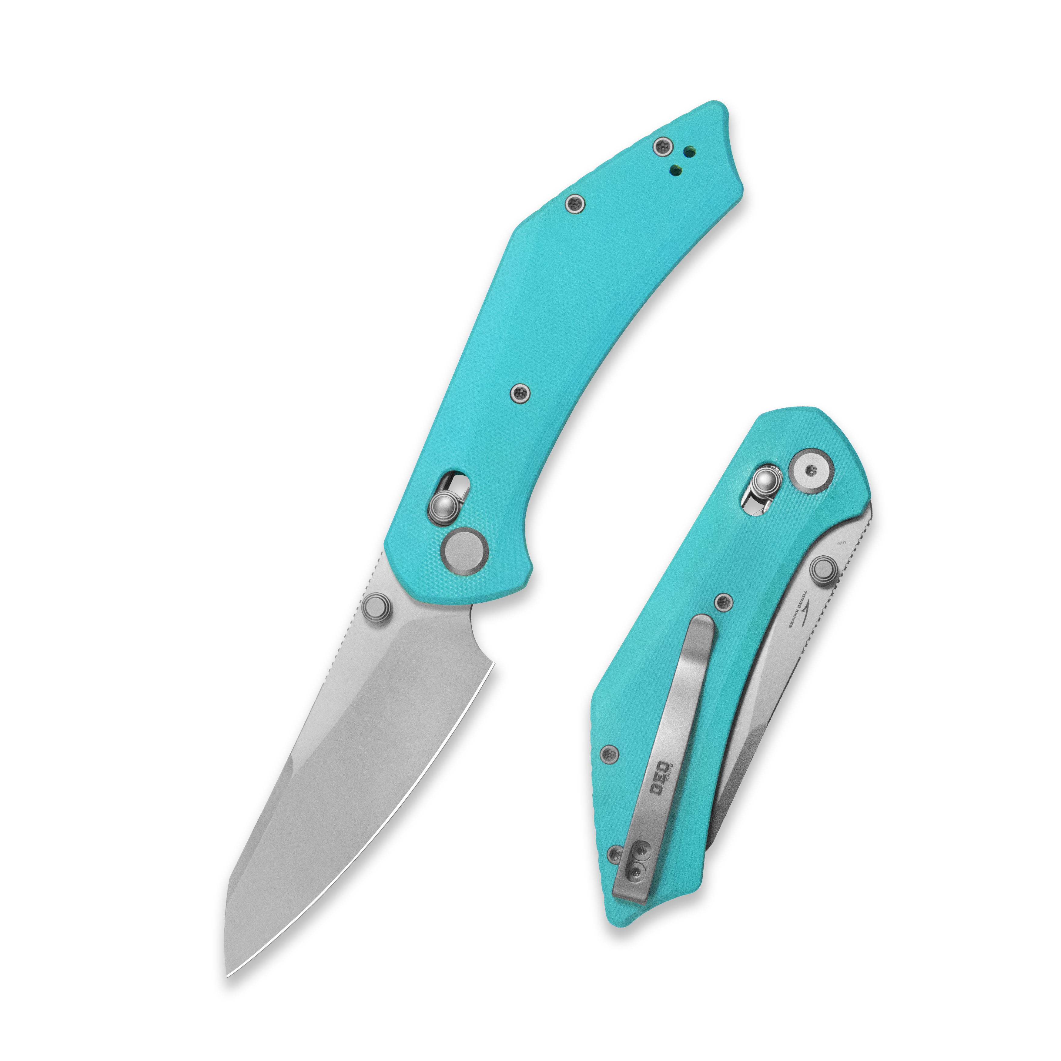 GEO Knife DIVID Crossbar lock Folding Knife Tiffany Blue G10 Handle 3.3" Stonewash Bohler M390 Blade GEO2507F
