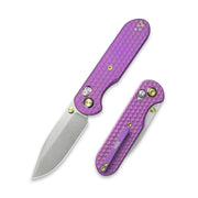 GEO Knife Ethereal Cutter Crossbar lock Folding Knife Purple 6AL4V Titanium Handle 3.0" Stonewash Bohler M390 Blade GEO2402I