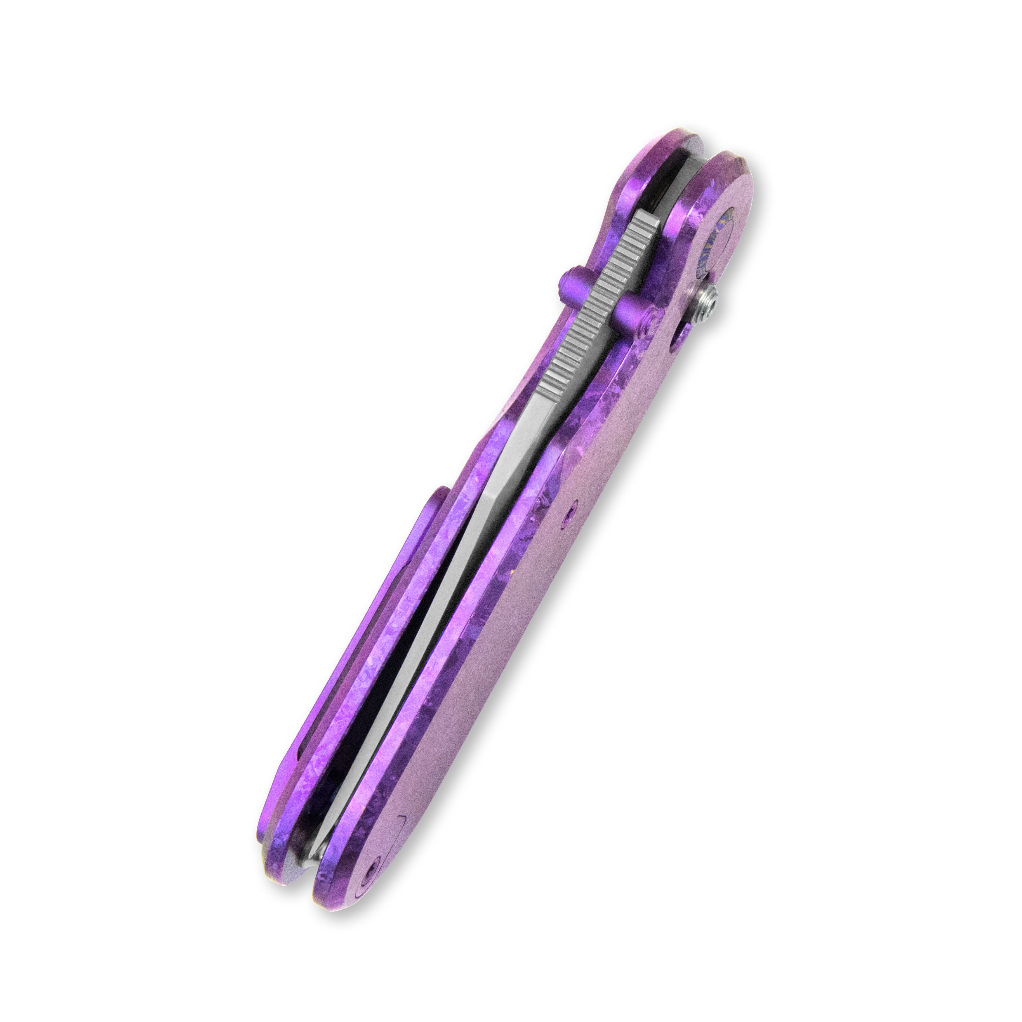 GEO Knife Ethereal Cutter Crossbar lock Folding Knife Purple Crystallized Titanium Handle 3.0" Stonewash Bohler M390 Blade GEO2401N