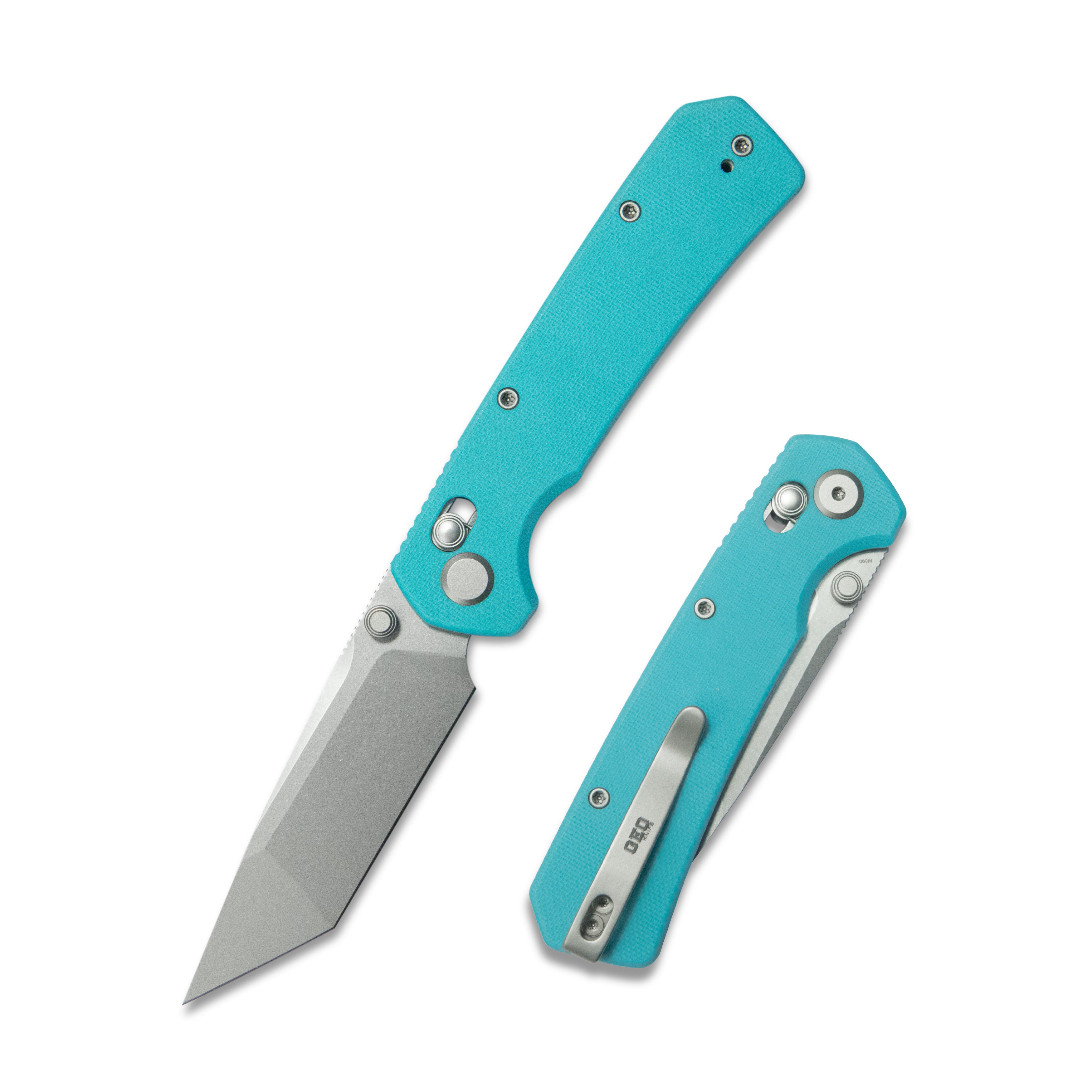 GEO Knife Blaze Crossbar lock Folding Knife Tiffany Blue G10 Handle 3.3" Stonewash Bohler M390 Blade GEO2503E