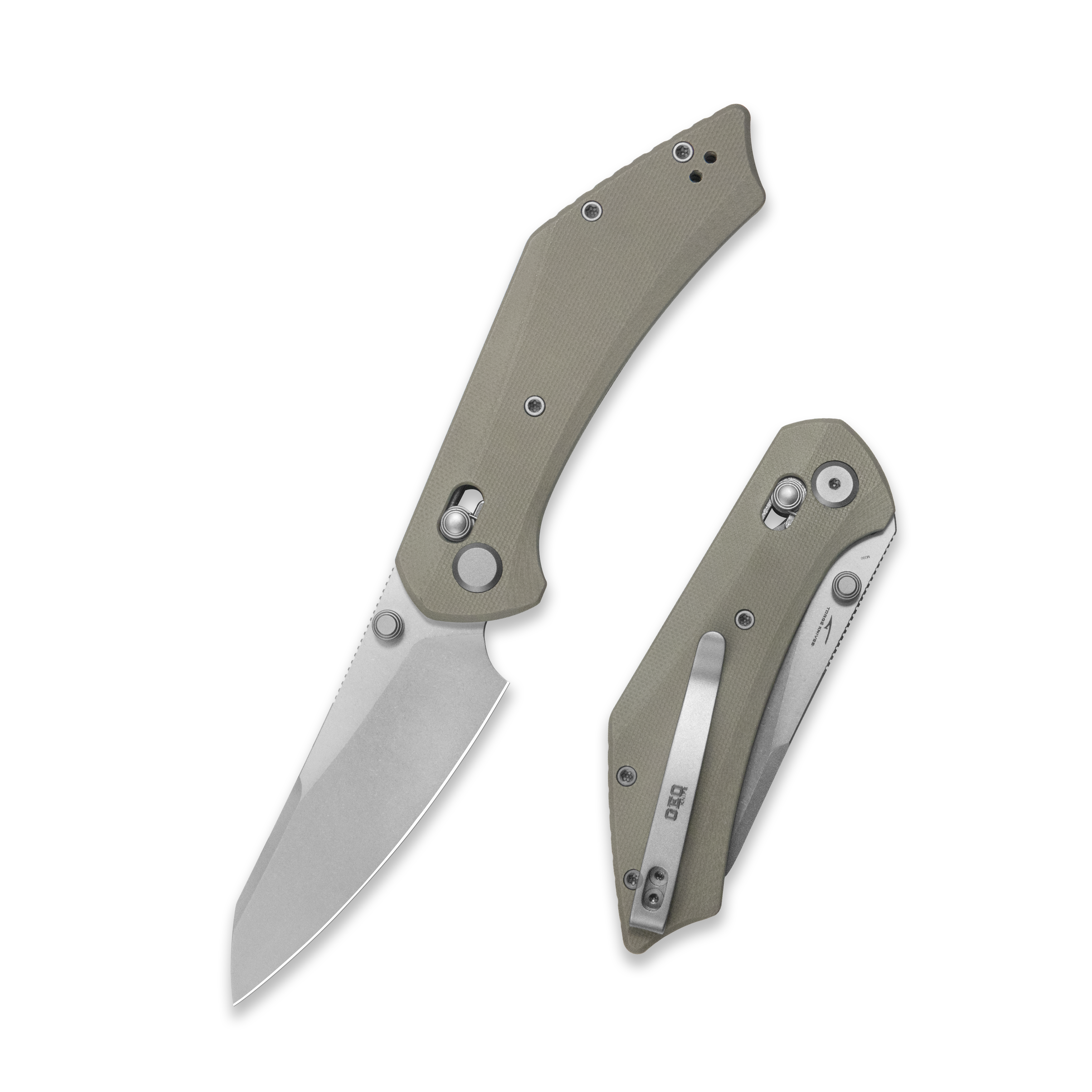 GEO Knife DIVID Crossbar lock Folding Knife Khaki G10 Handle 3.3" Stonewash Bohler M390 Blade GEO2507J