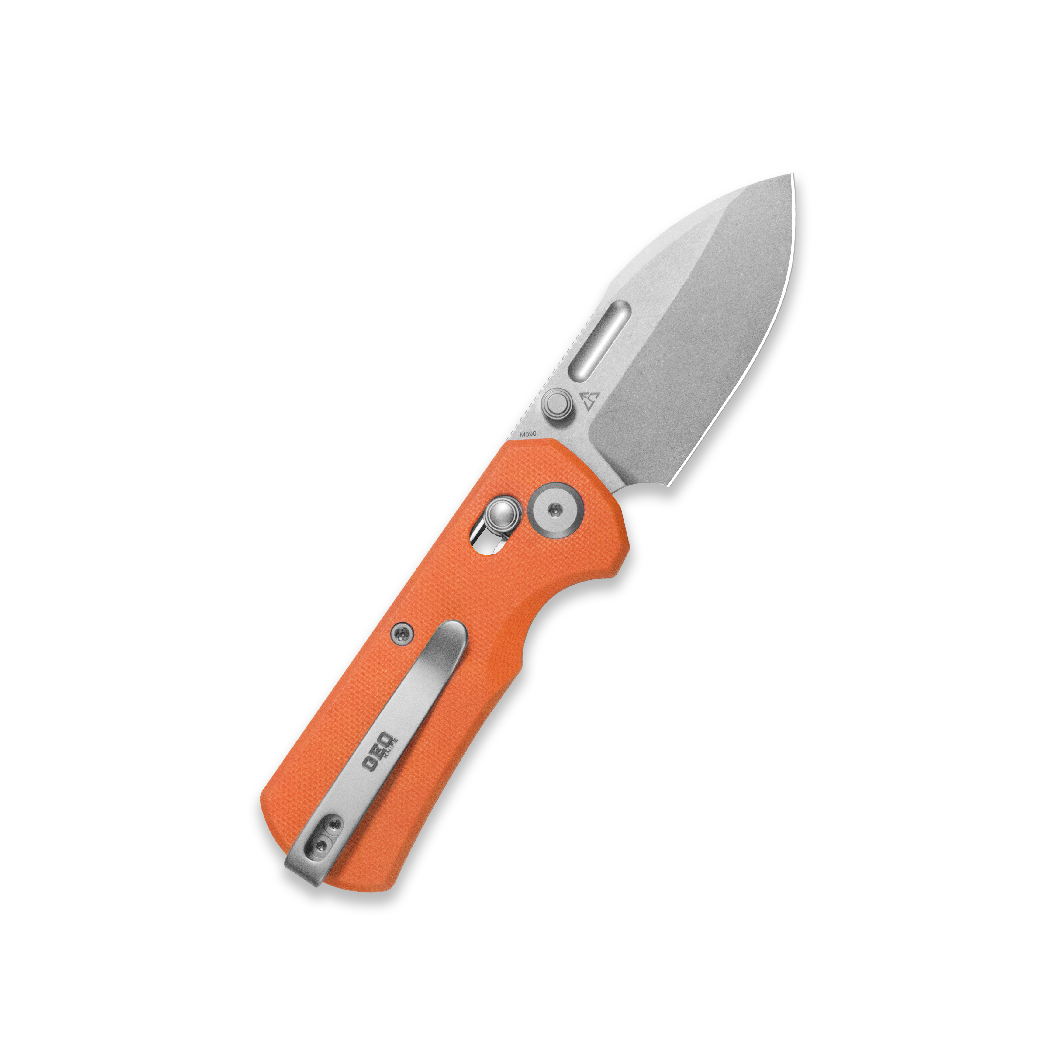 GEO Knife Belluf Crossbar lock Folding Knife Orange G10 Handle 2.4" Stonewash Bohler M390 Blade GEO2508D