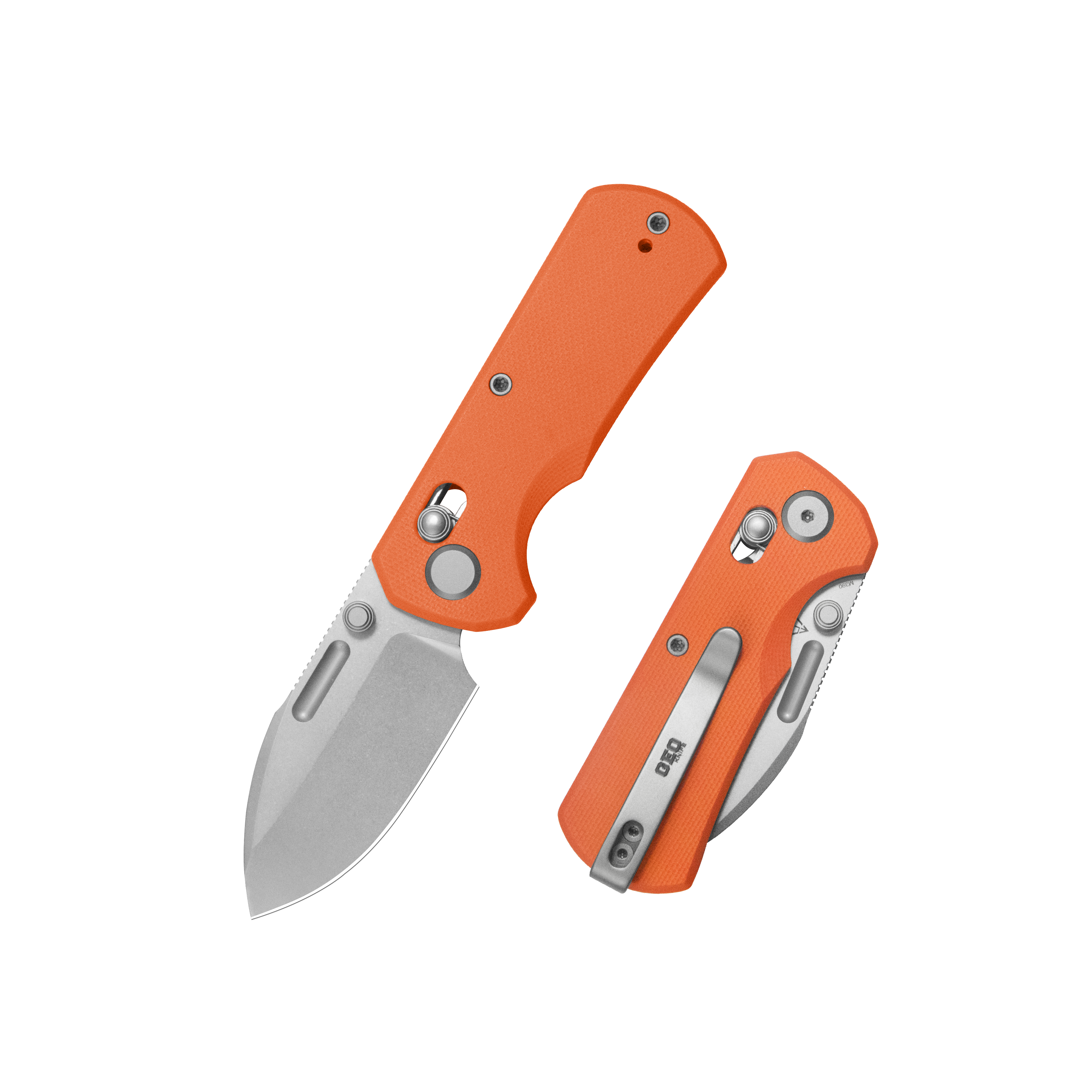 GEO Knife Belluf Crossbar lock Folding Knife Orange G10 Handle 2.4" Stonewash Bohler M390 Blade GEO2508D
