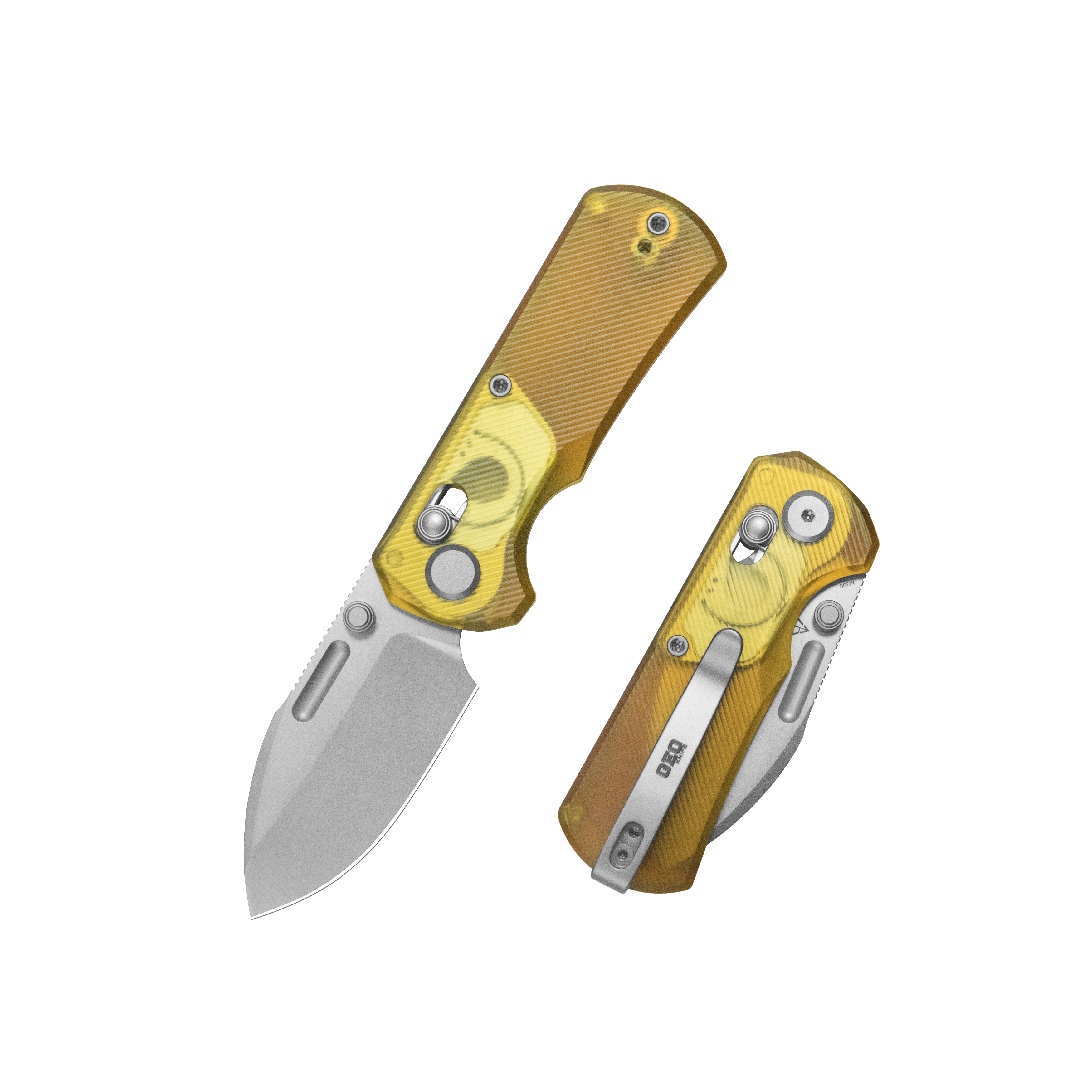 GEO Knife Belluf Crossbar lock Folding Knife Ultem Handle 2.4" Stonewash Bohler M390 Blade GEO2508G
