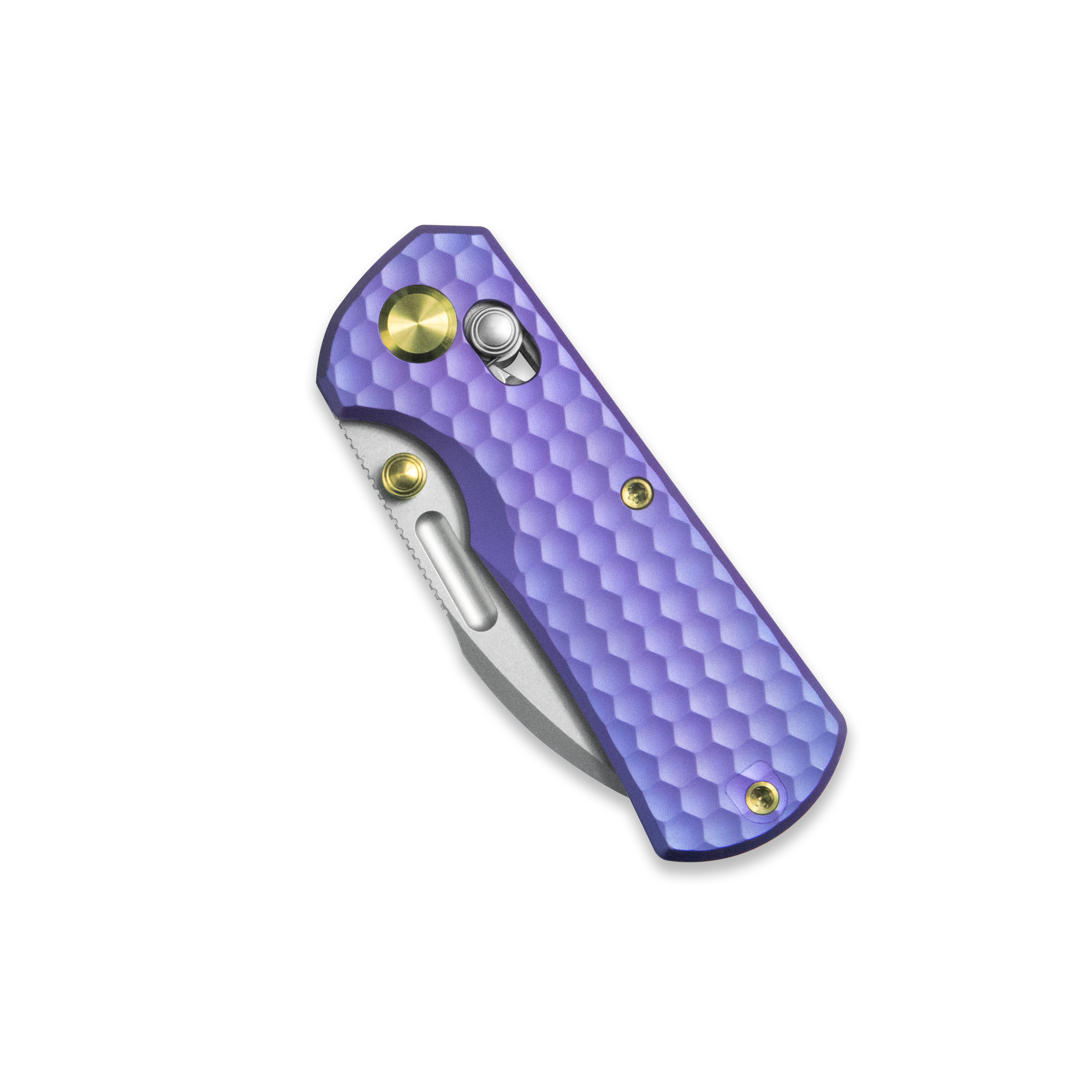 GEO Knife Belluf Crossbar lock Folding Knife Purple 6AL4V Titanium Handle 2.4" Stonewash Bohler M390 Blade GEO2508J
