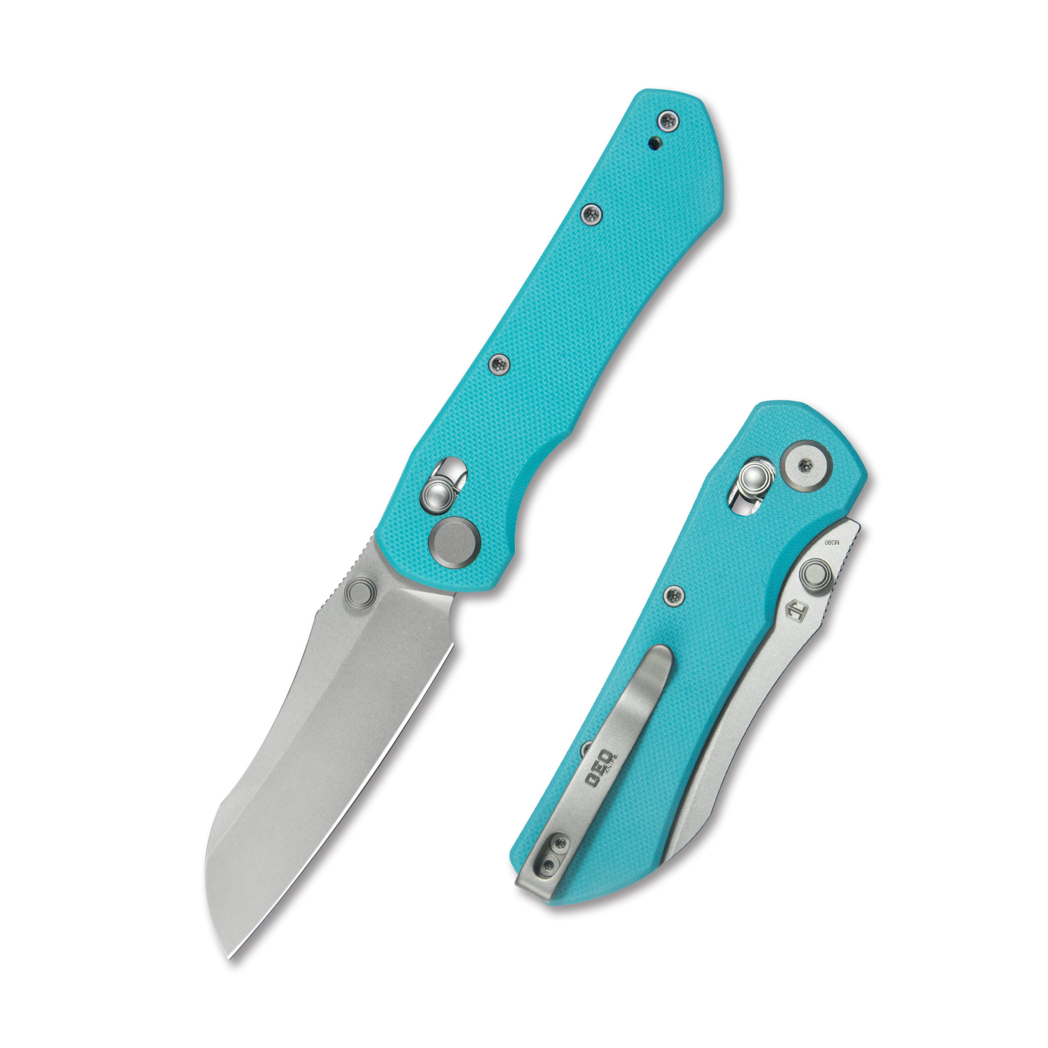 GEO Knife Komodo Crossbar lock Folding Knife Tiffany Blue G10 Handle 3.1" Stonewash Bohler M390 Blade GEO2509F