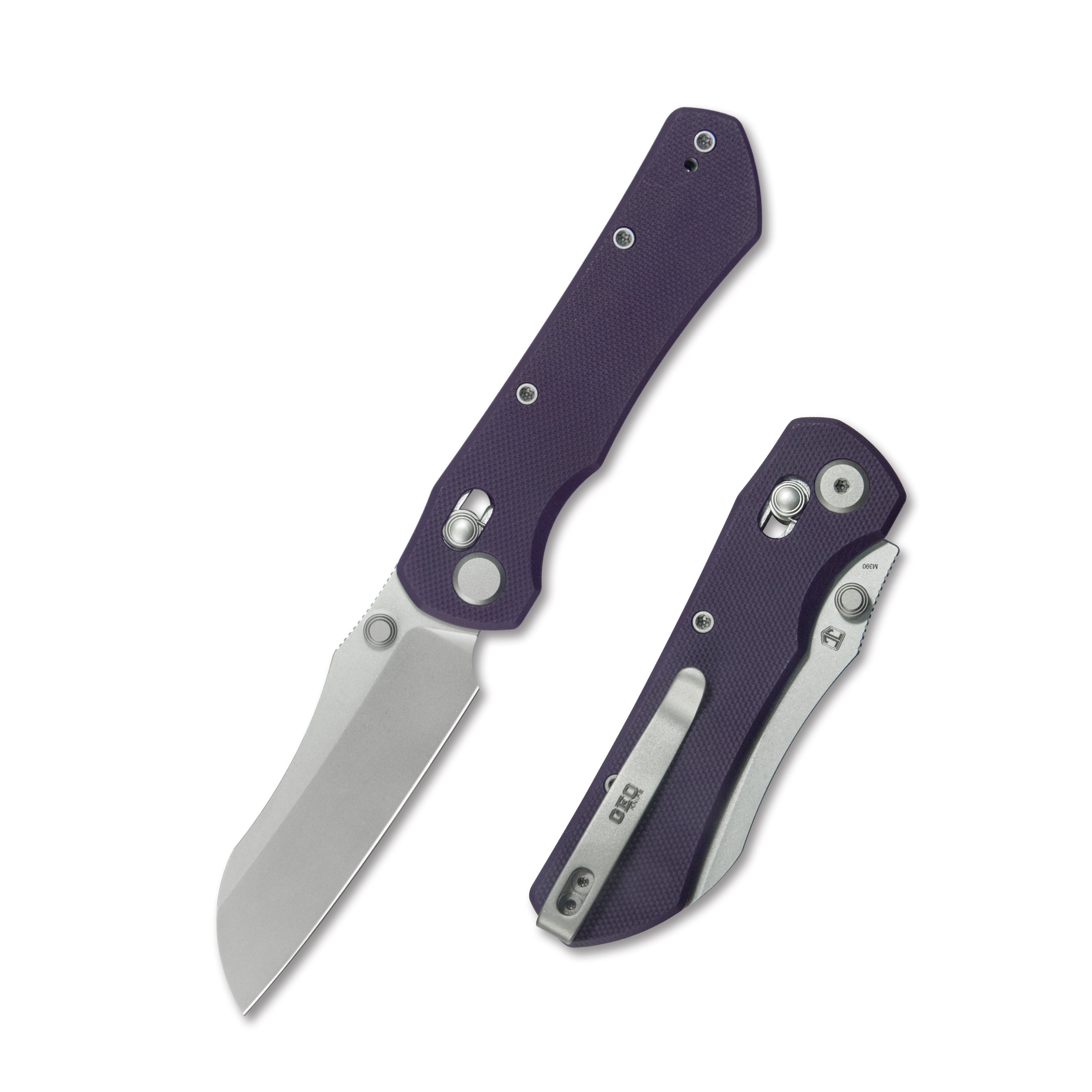 GEO Knife Komodo Crossbar lock Folding Knife Purple G10 Handle 3.1" Stonewash Bohler M390 Blade GEO2509G