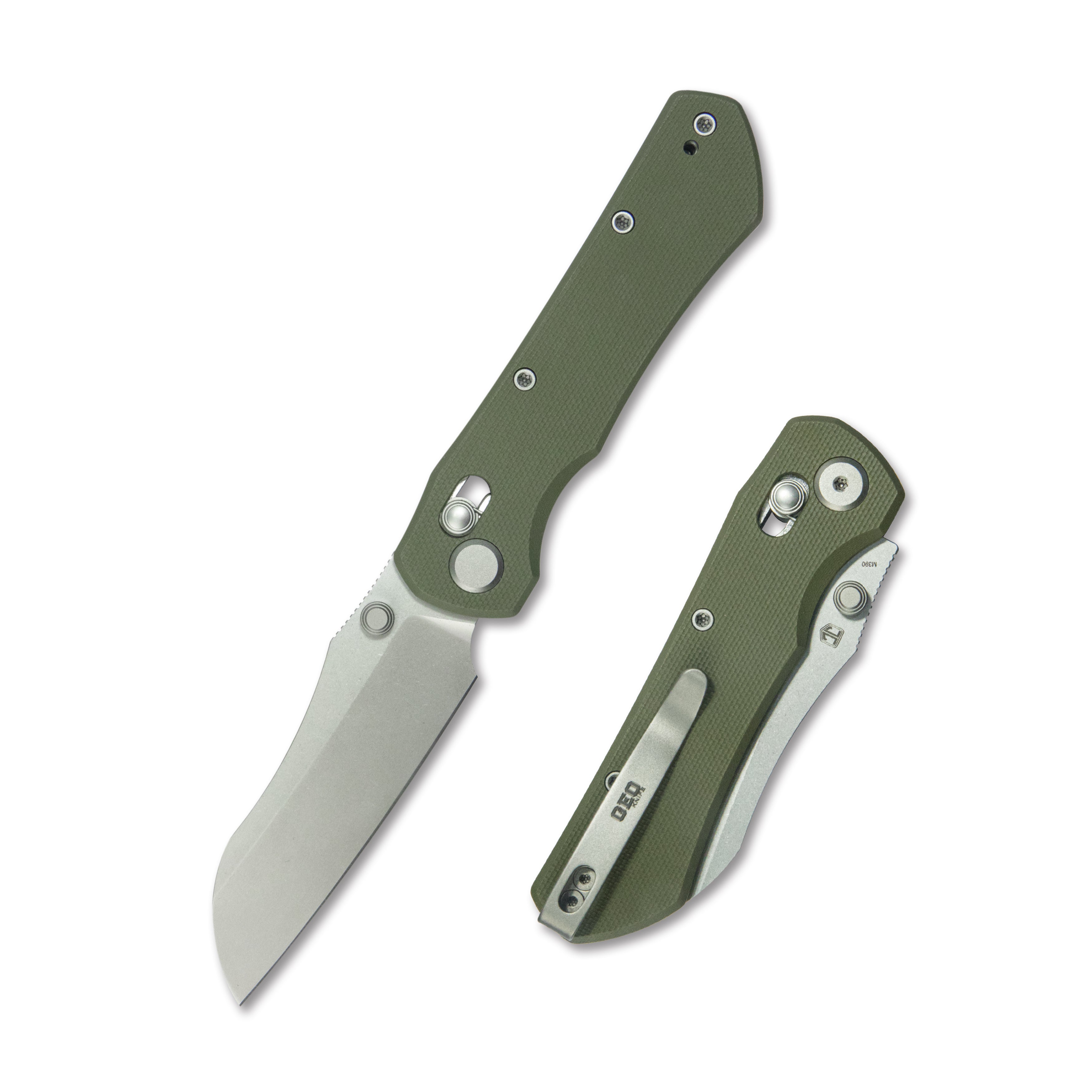 GEO Knife Komodo Crossbar lock Folding Knife Green G10 Handle 3.1" Stonewash Bohler M390 Blade GEO2509I