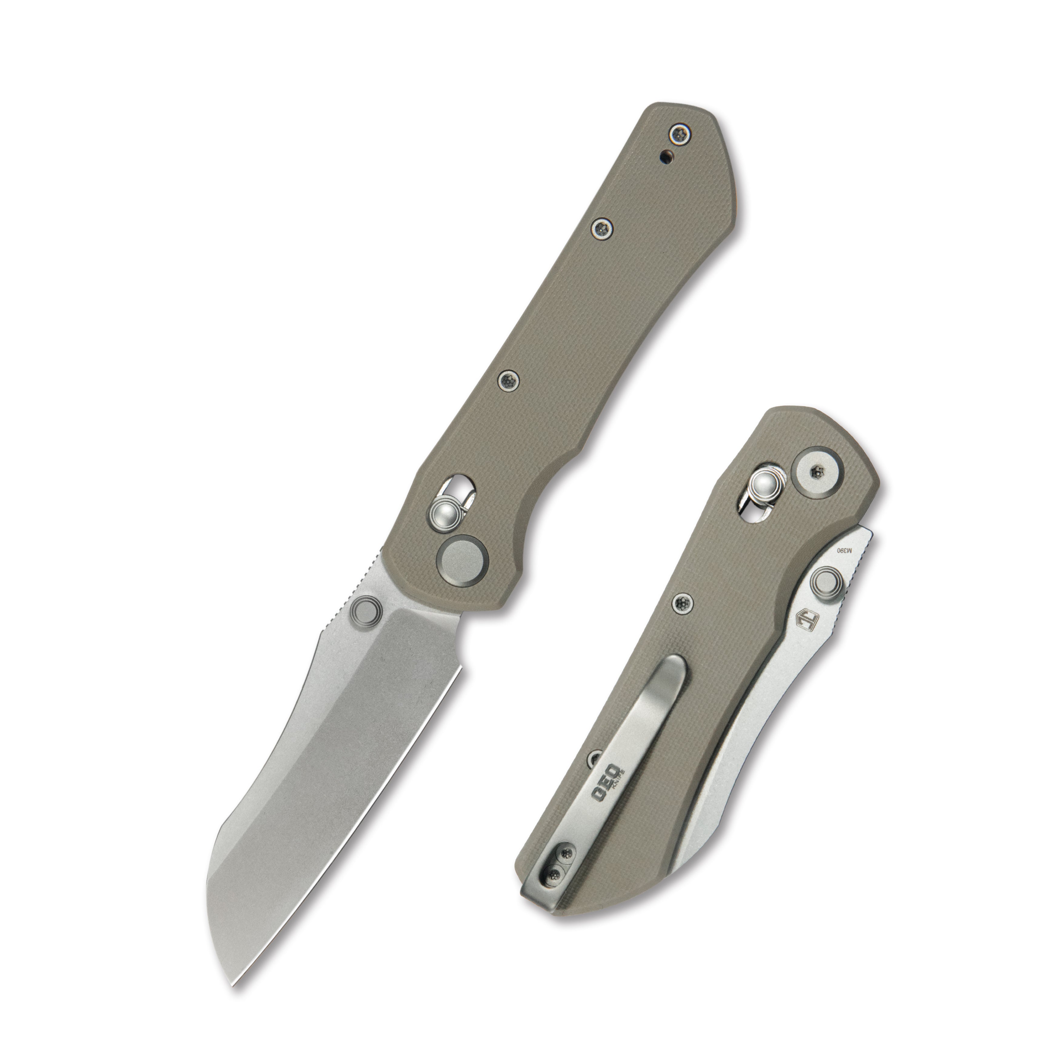 GEO Knife Komodo Crossbar lock Folding Knife Khaki G10 Handle 3.1" Stonewash Bohler M390 Blade GEO2509J