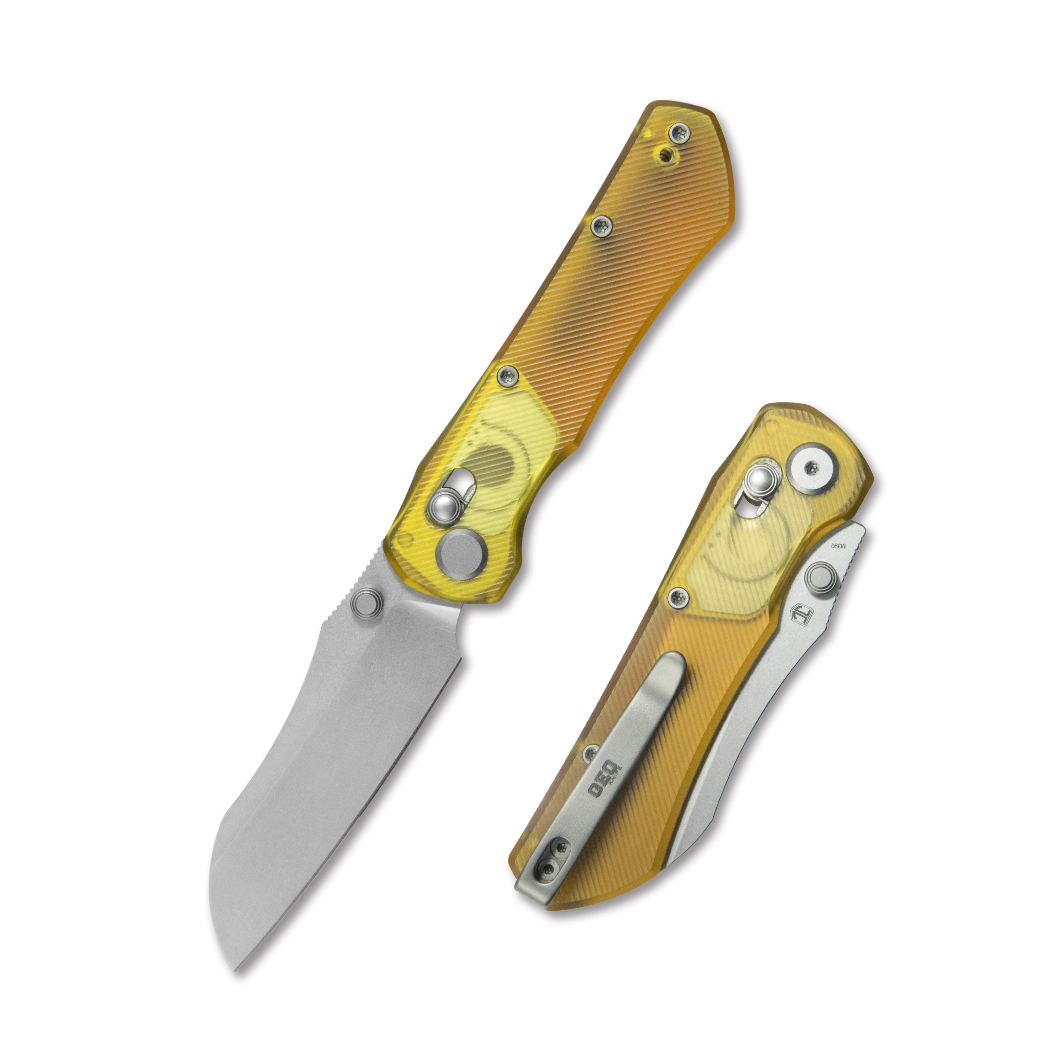 GEO Knife Komodo Crossbar lock Folding Knife Ultem Handle 3.1" Stonewash Bohler M390 Blade GEO2509K