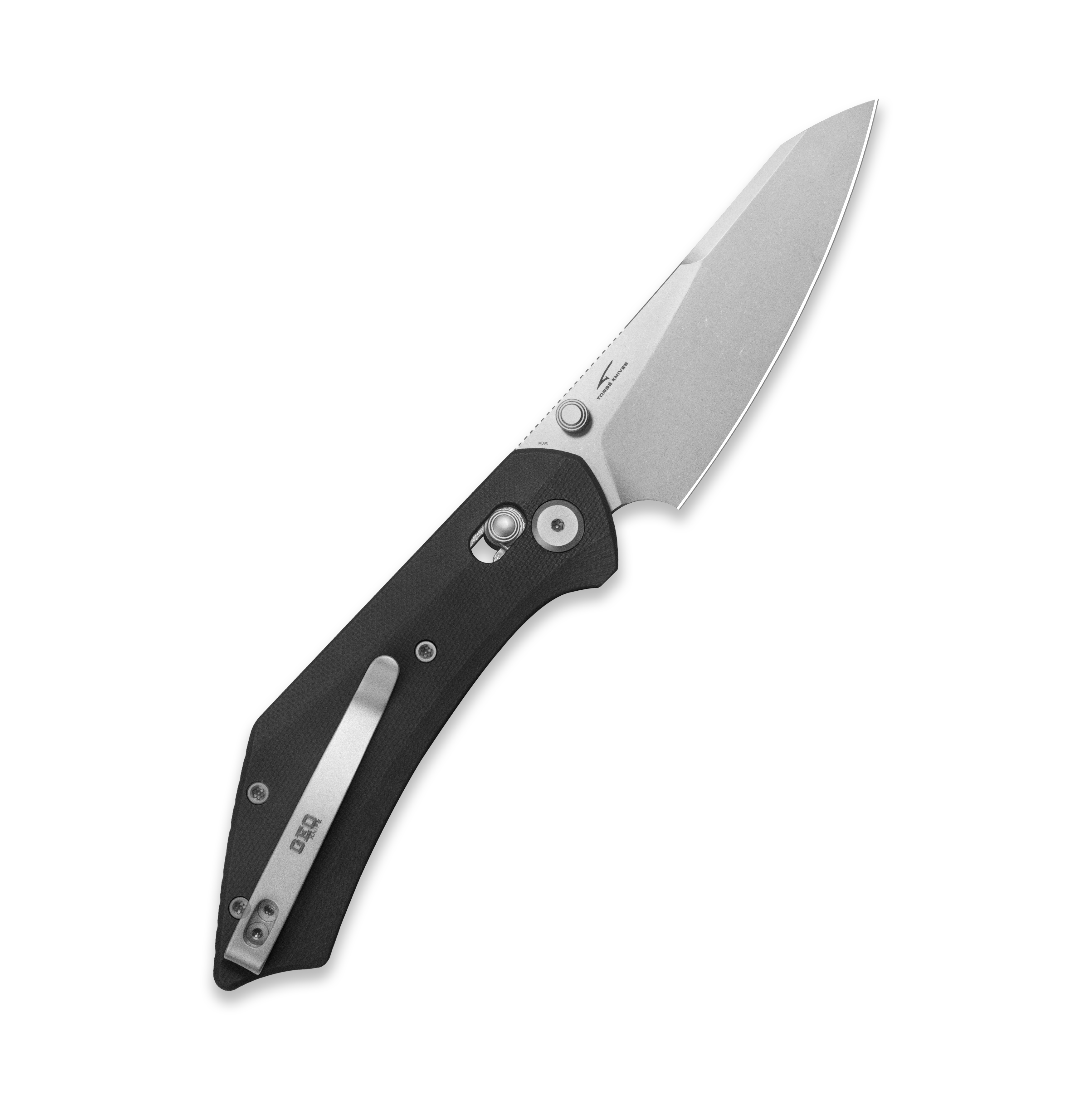 GEO Knife DIVID Crossbar lock Folding Knife Black G10 Handle 3.3" Stonewash Bohler M390 Blade  GEO2507E