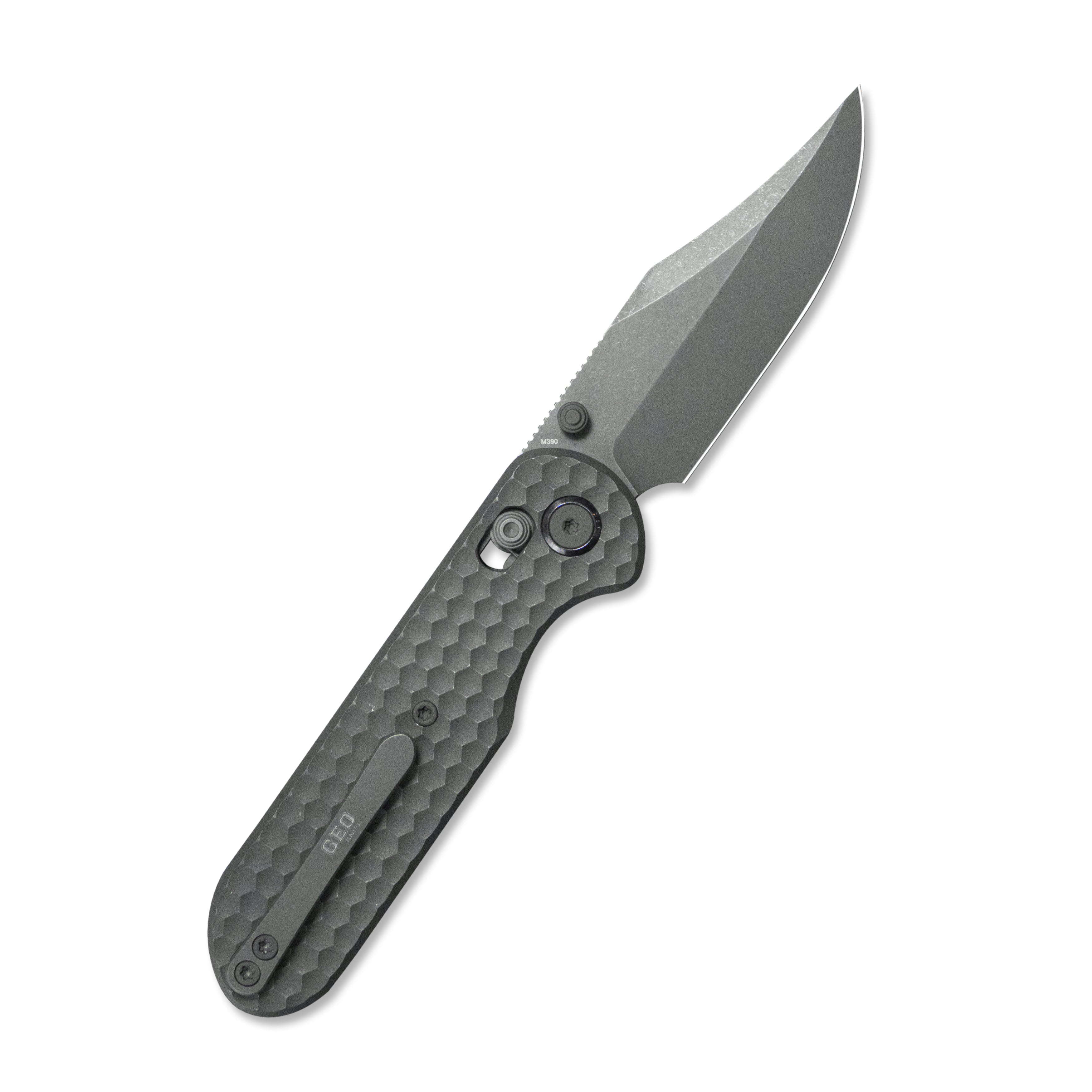 Geo knife Ethereal Cutter Axis lock Folding Knife Gray 6AL4V Titanium Handle 3.0" Darkwash Bohler M390 Blade GEO2401C