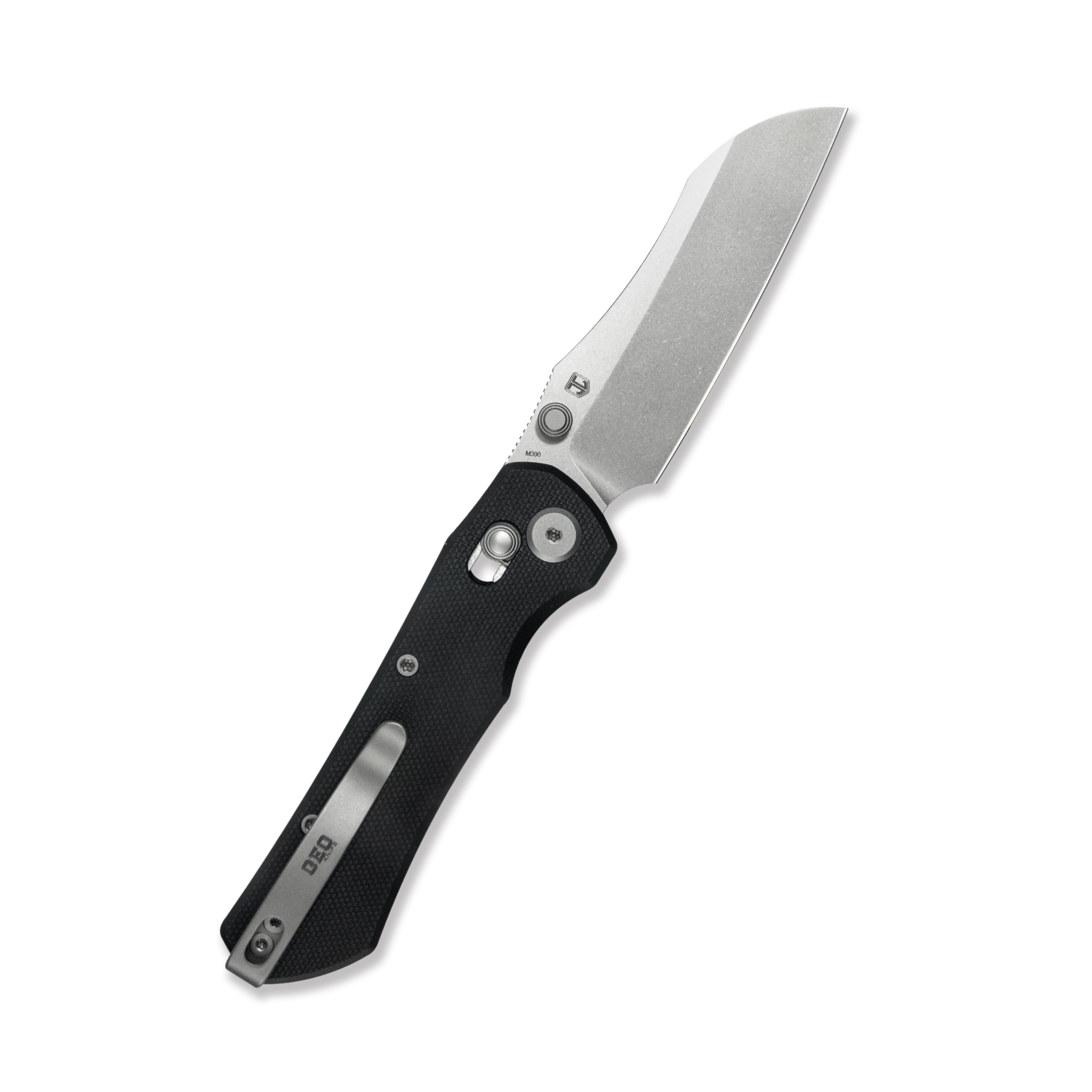 GEO Knife Komodo Crossbar lock Folding Knife Black G10 Handle 3.1" Stonewash Bohler M390 Blade GEO2509E