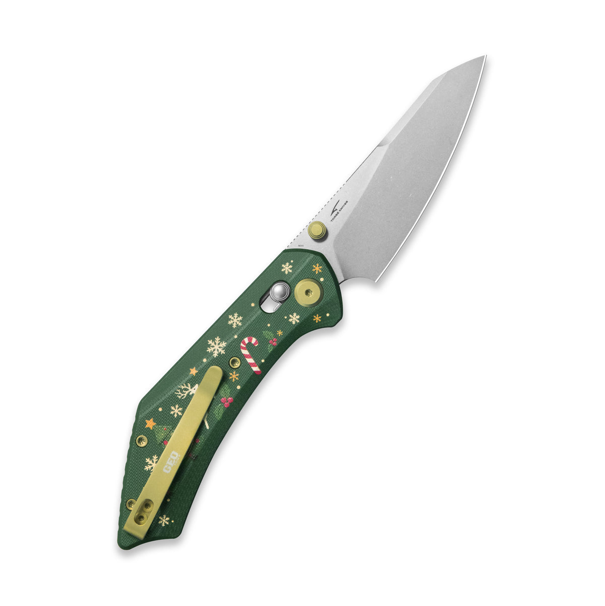 (Pre-order) Christmas Edition: GEO Knife DIVID Crossbar lock Folding Knife Green G10 Handle 3.3" Stonewash Bohler M390 Blade  GEO2507L