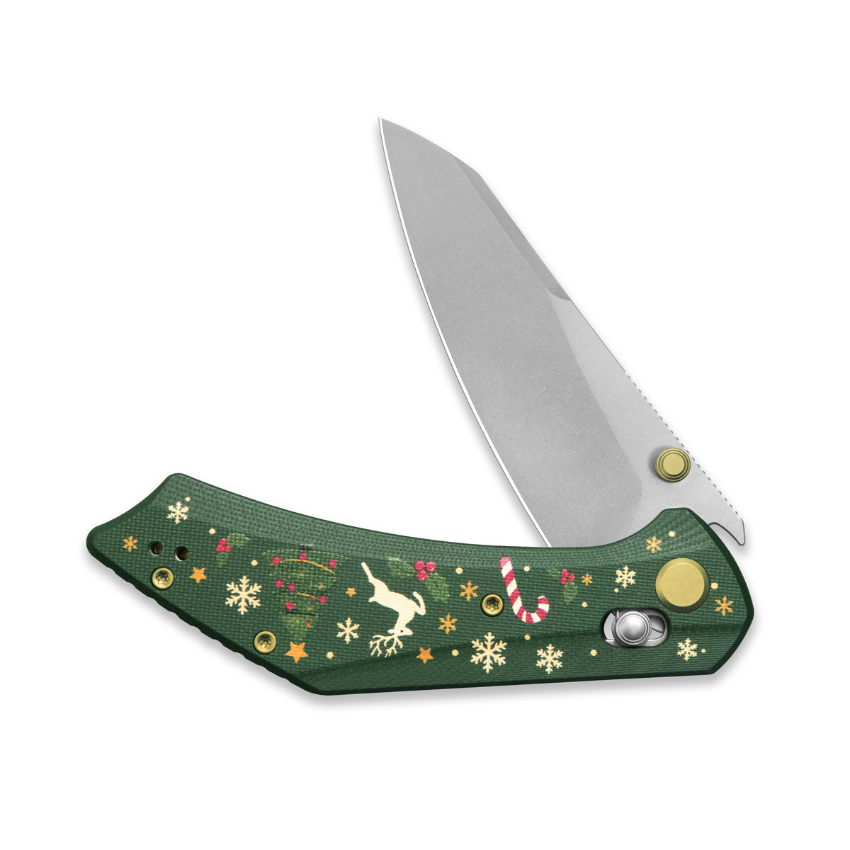 (Pre-order) Christmas Edition: GEO Knife DIVID Crossbar lock Folding Knife Green G10 Handle 3.3" Stonewash Bohler M390 Blade  GEO2507L