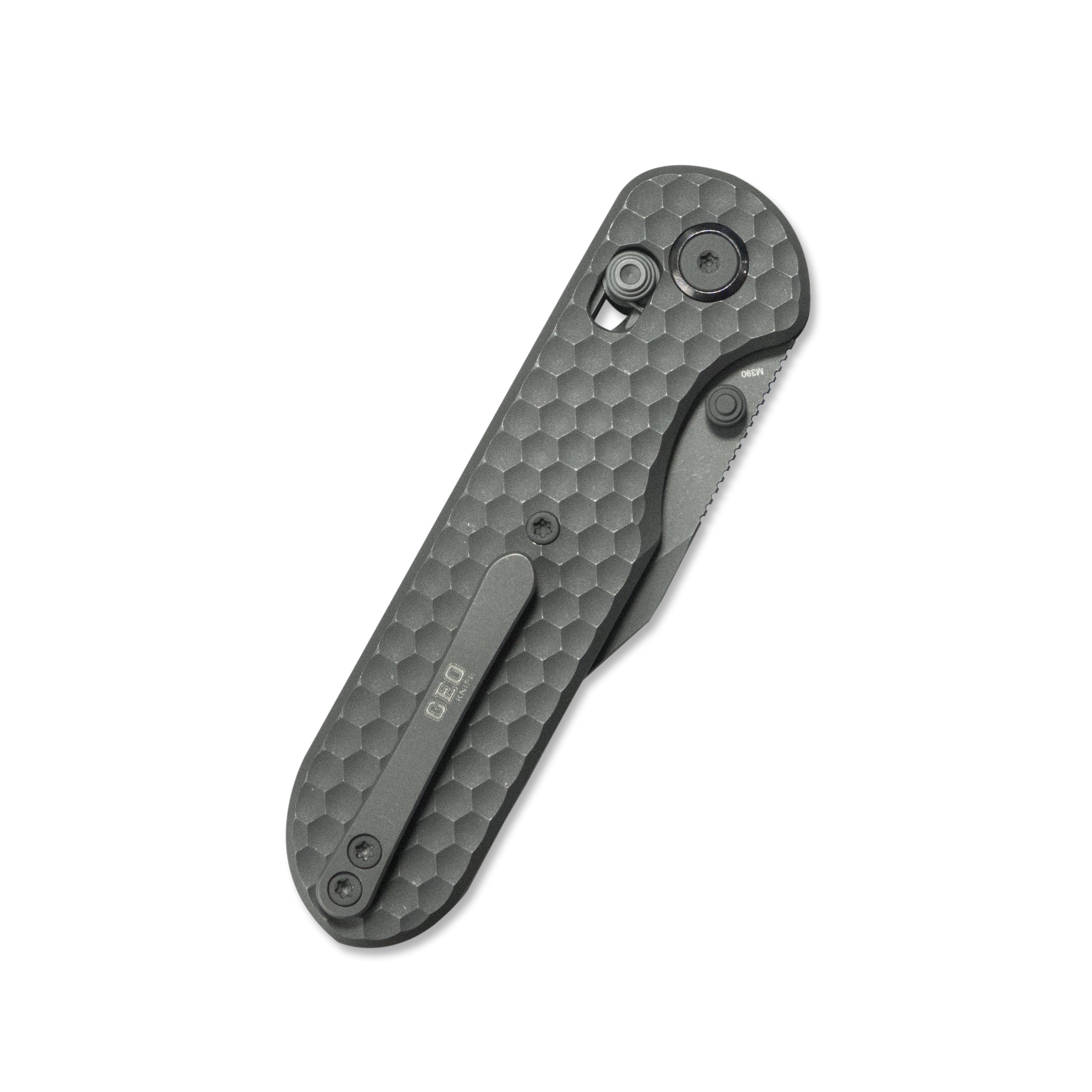 Geo knife Ethereal Cutter Axis lock Folding Knife Gray 6AL4V Titanium Handle 3.0" Darkwash Bohler M390 Blade GEO2401C