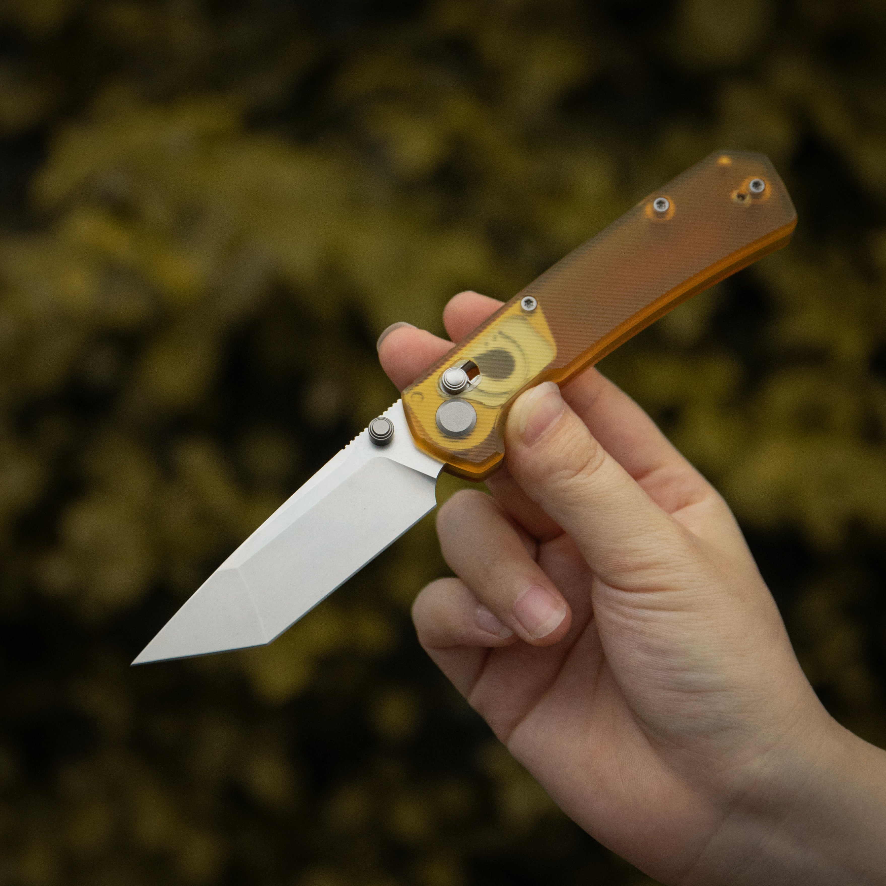 ( Pre-order ) GEO Knife Blaze Crossbar lock Folding Knife Ultem Handle 3.3" Stonewash Bohler M390 Blade GEO2503J