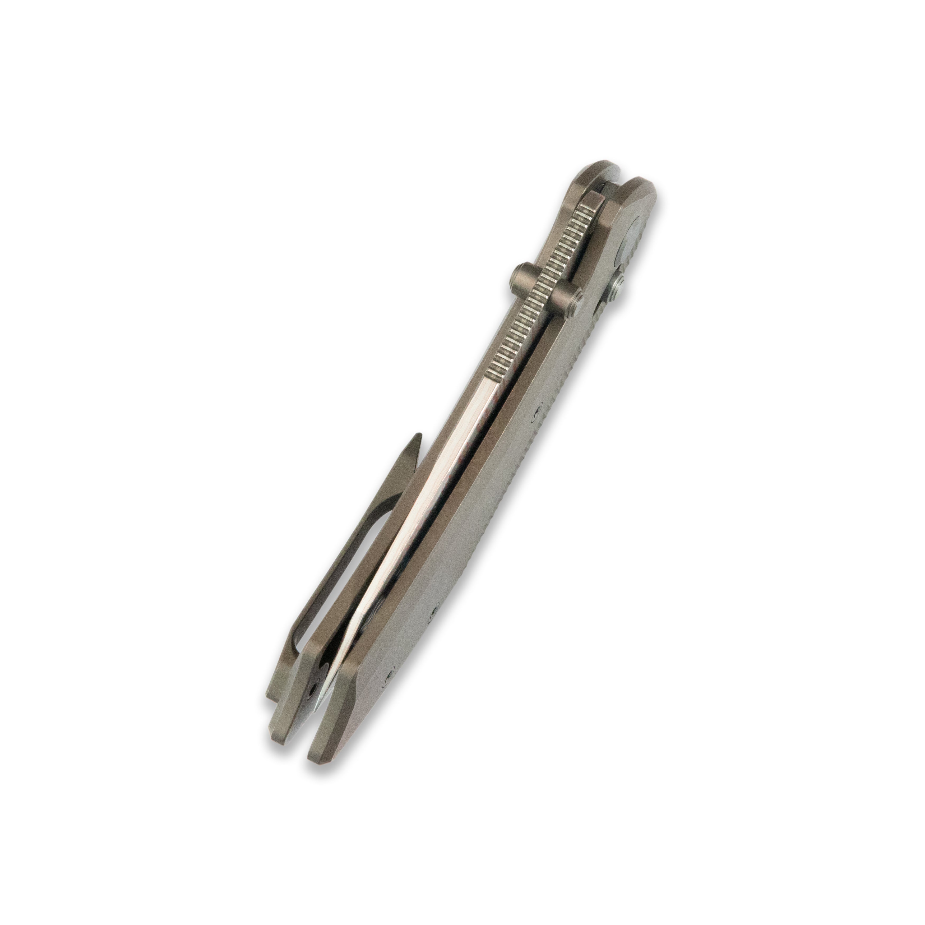 GEO Knife DIVID Axis lock Folding Knife Bronze 6AL4V Titanium Handle 3.1" Damascus Steel & Copper Blade（10Cr15CoMoV) GEO2507D