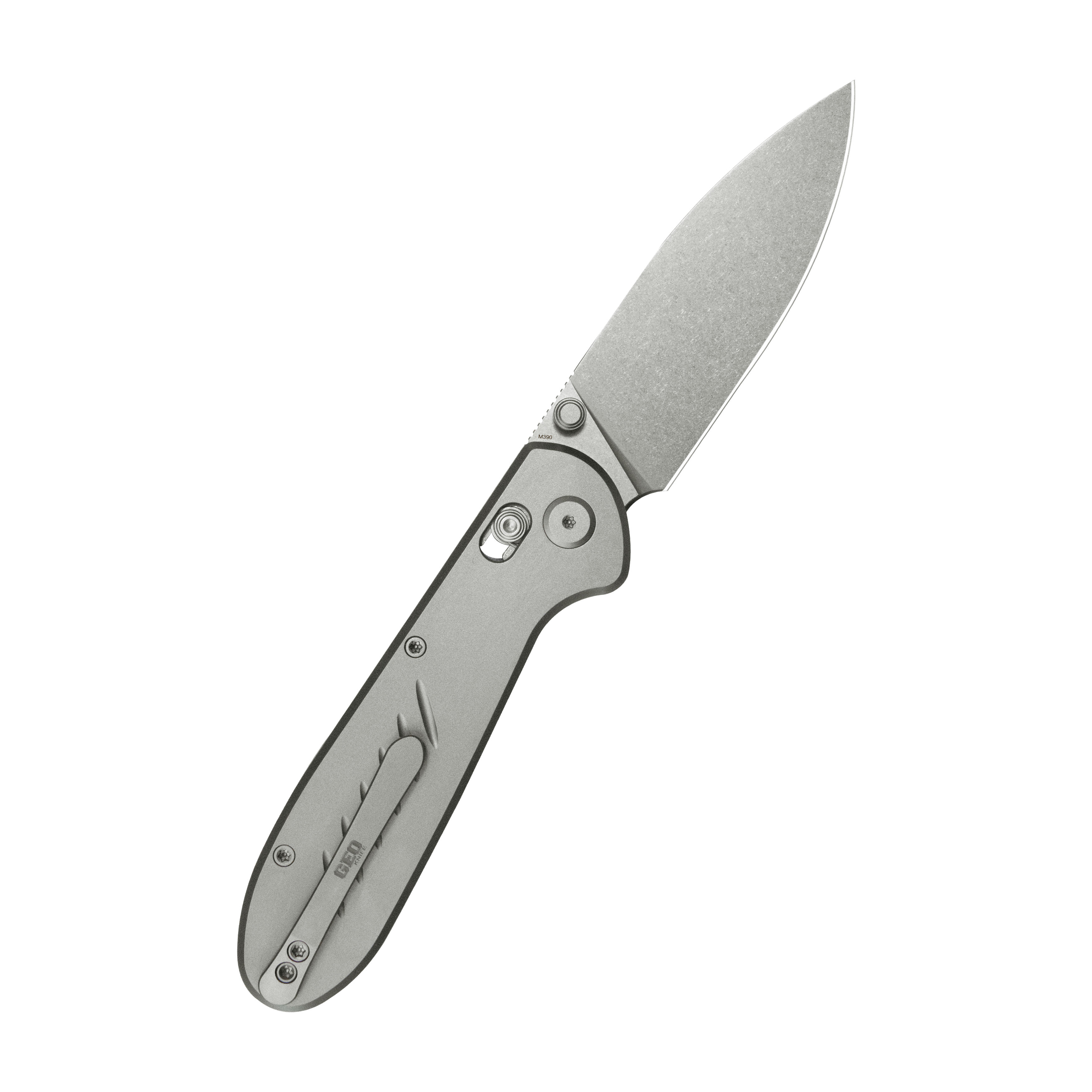 Geo knife Frost Axis lock Folding Knife Gray 6AL4V Titanium Handle 3.4" Stonewash Bohler M390 Blade GEO2501A