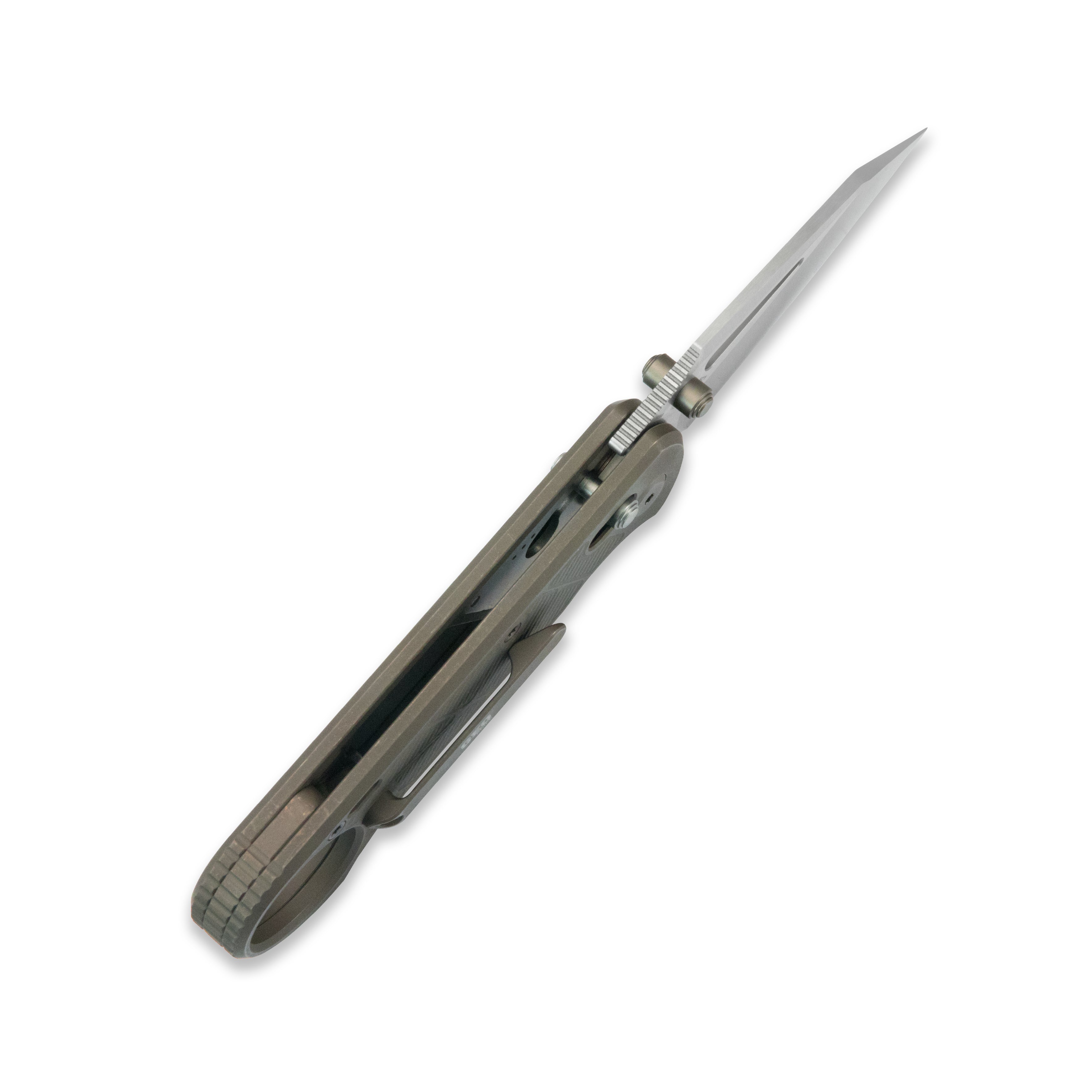 GEO Knife Aska Crossbar lock Folding Knife Bronze 6AL4V Titanium Handle 2.8" Hand-Rubbed Satin Stonewash Bohler M390 Blade GEO2511C
