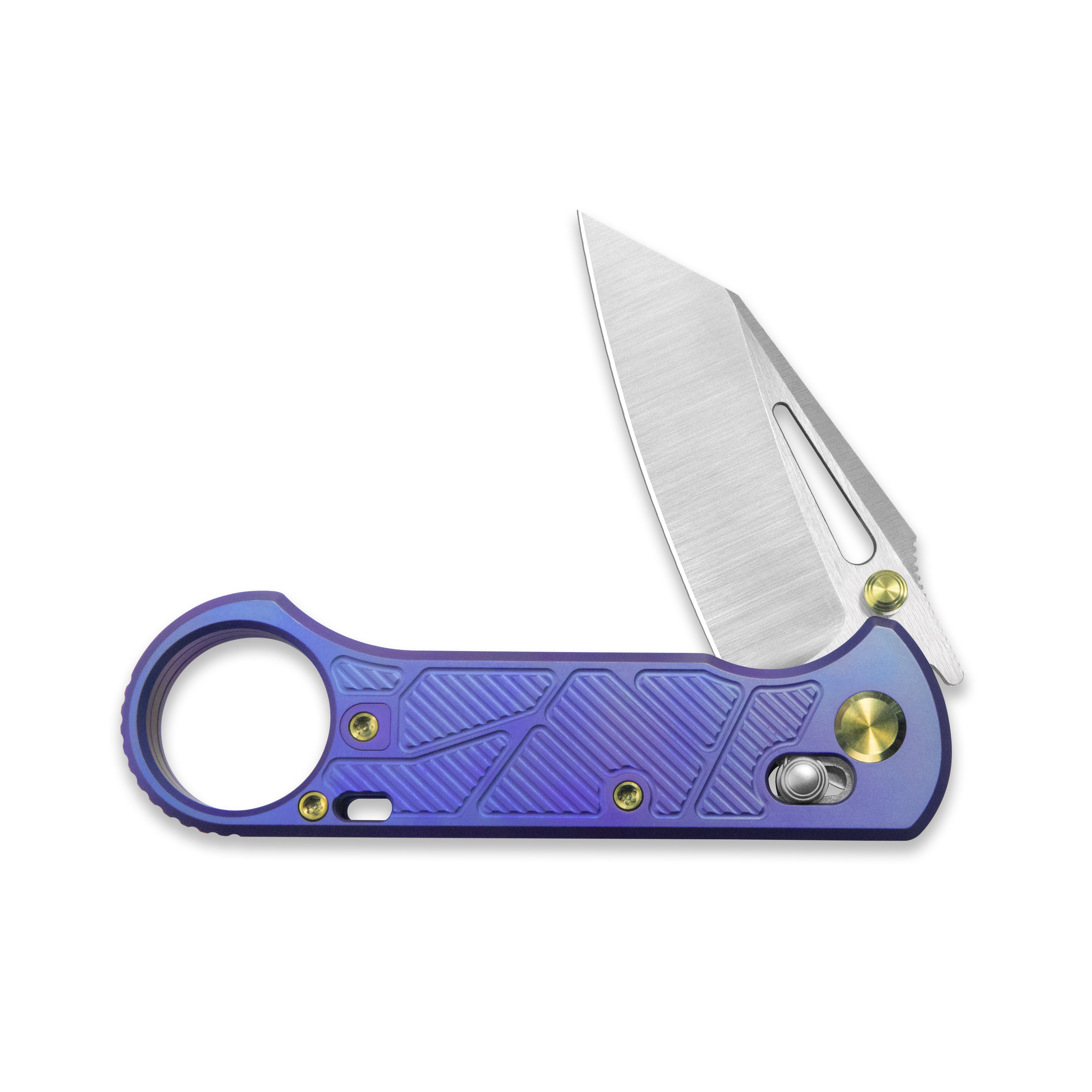 GEO Knife Aska Crossbar lock Folding Knife  Purple 6AL4V Titanium Handle 2.8" Hand-Rubbed Satin Stonewash Bohler M390 Blade GEO2511D