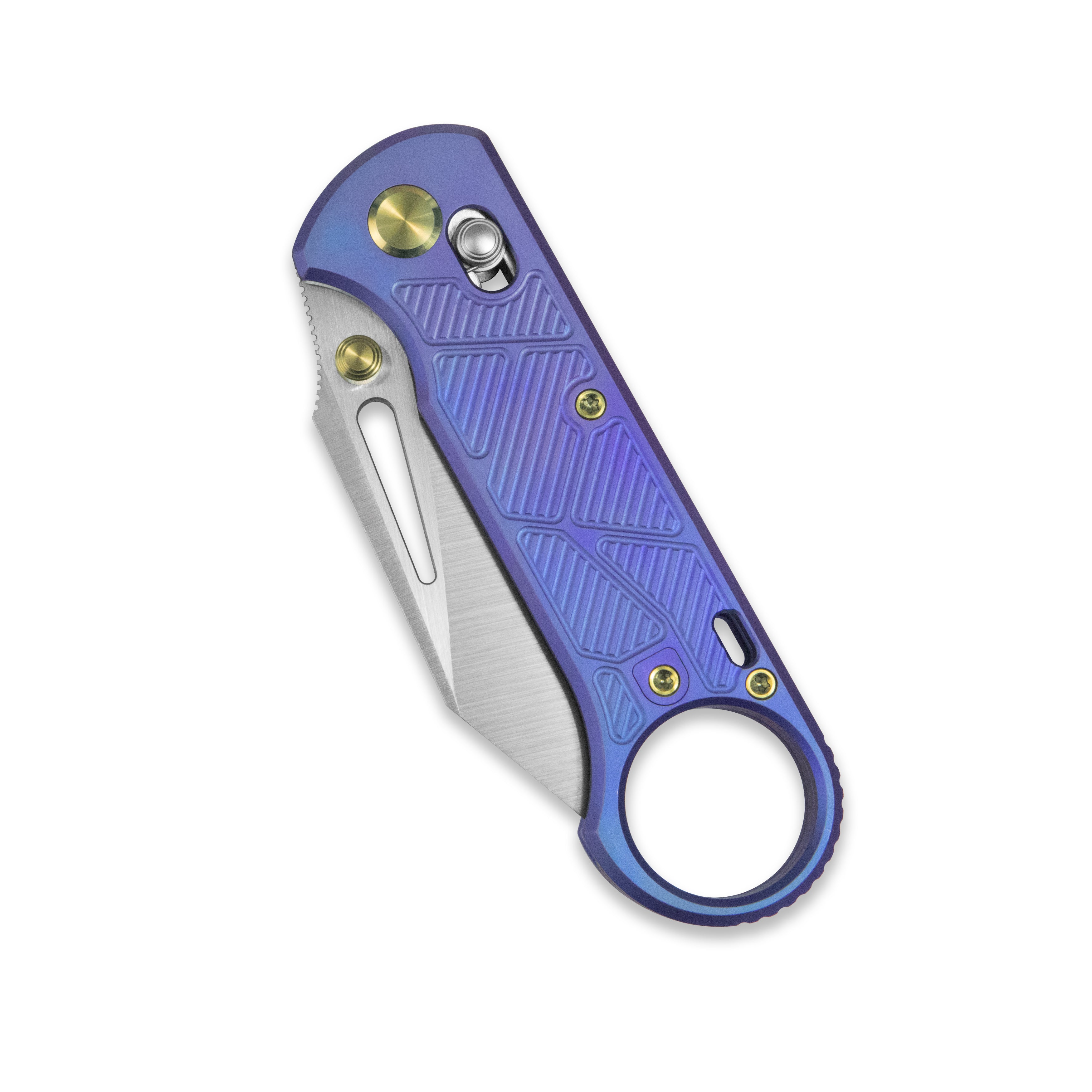 GEO Knife Aska Crossbar lock Folding Knife  Purple 6AL4V Titanium Handle 2.8" Hand-Rubbed Satin Stonewash Bohler M390 Blade GEO2511D